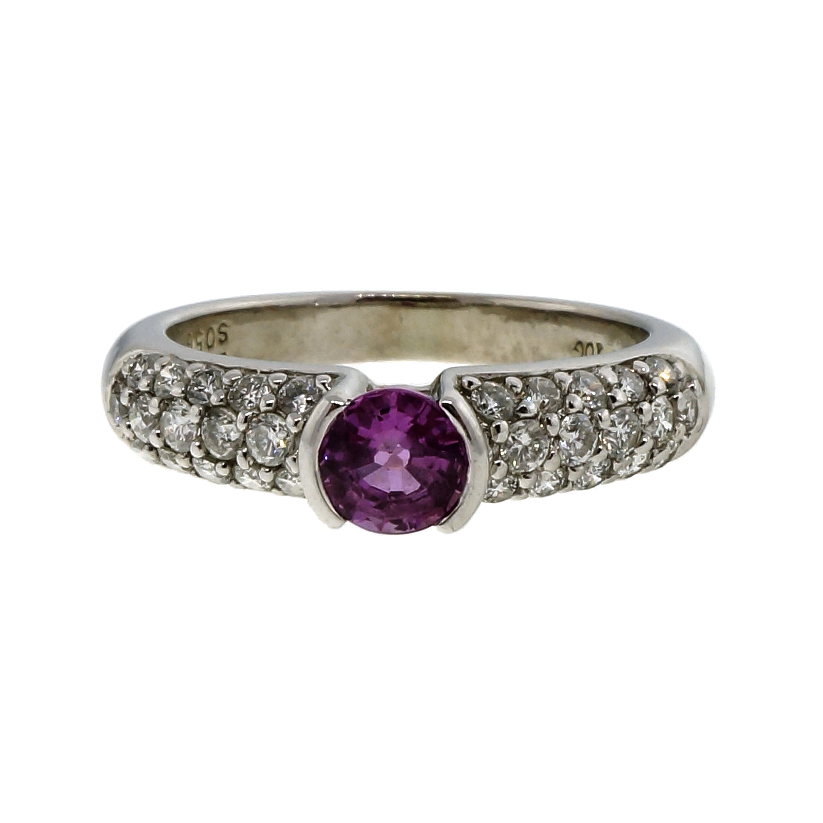 14K White Gold 0.56ct Pink Sapphire  0.50ct Diamond Pave Ring Size 5.75