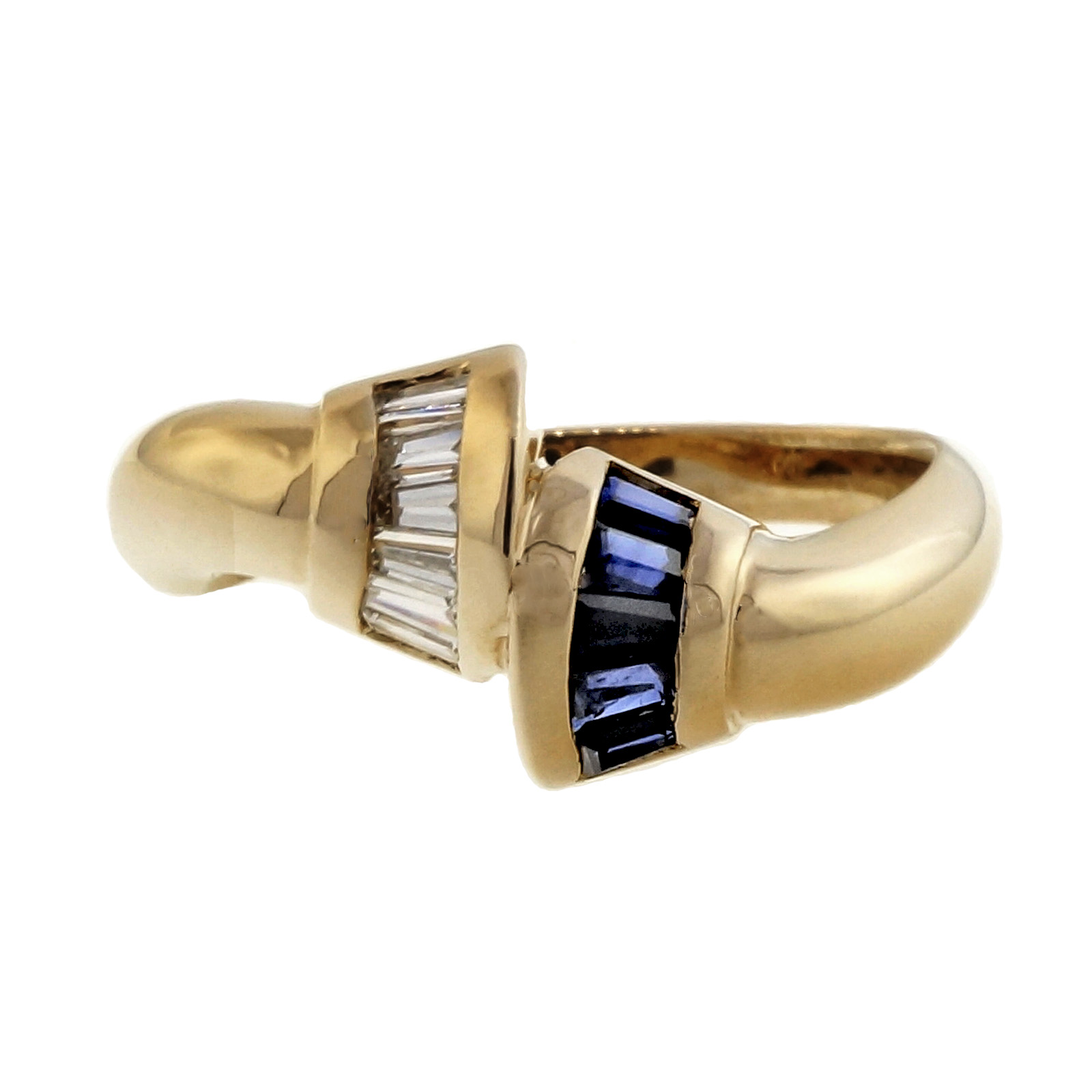 14K Yellow Gold 0.14ct Blue Sapphire  0.15ct Diamond Ring Size 6.25