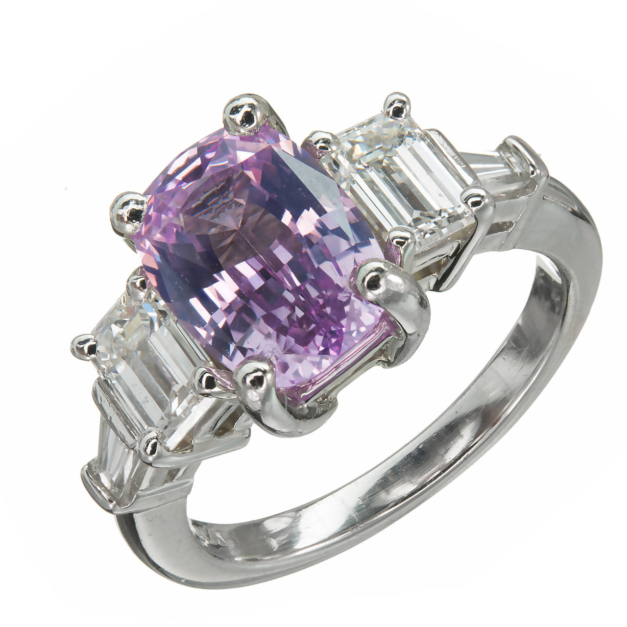 Vintage Platinum with 3.20ct Purple Pink Sapphire and Diamond Ring Size 5.75 