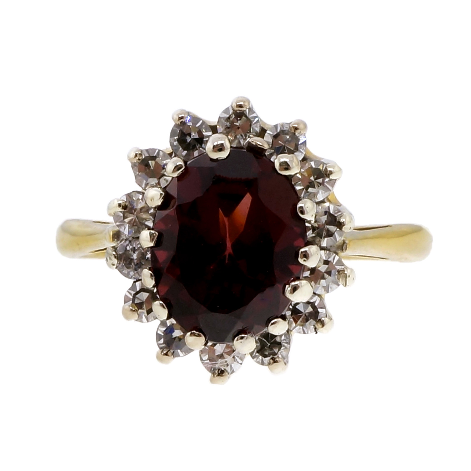 18K Yellow Gold with 2.10ct Garnet  0.28ct Diamond Ring Size 5.75