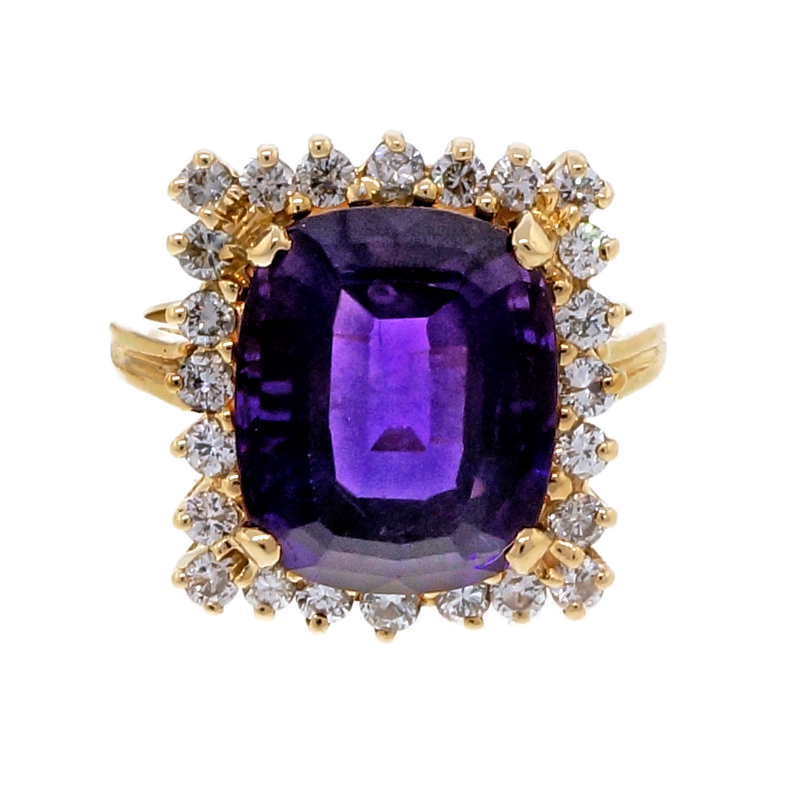 Vintage Estate 5.00ct Cushion Amethyst Diamond 14k Yellow Gold Ring Size 7.75