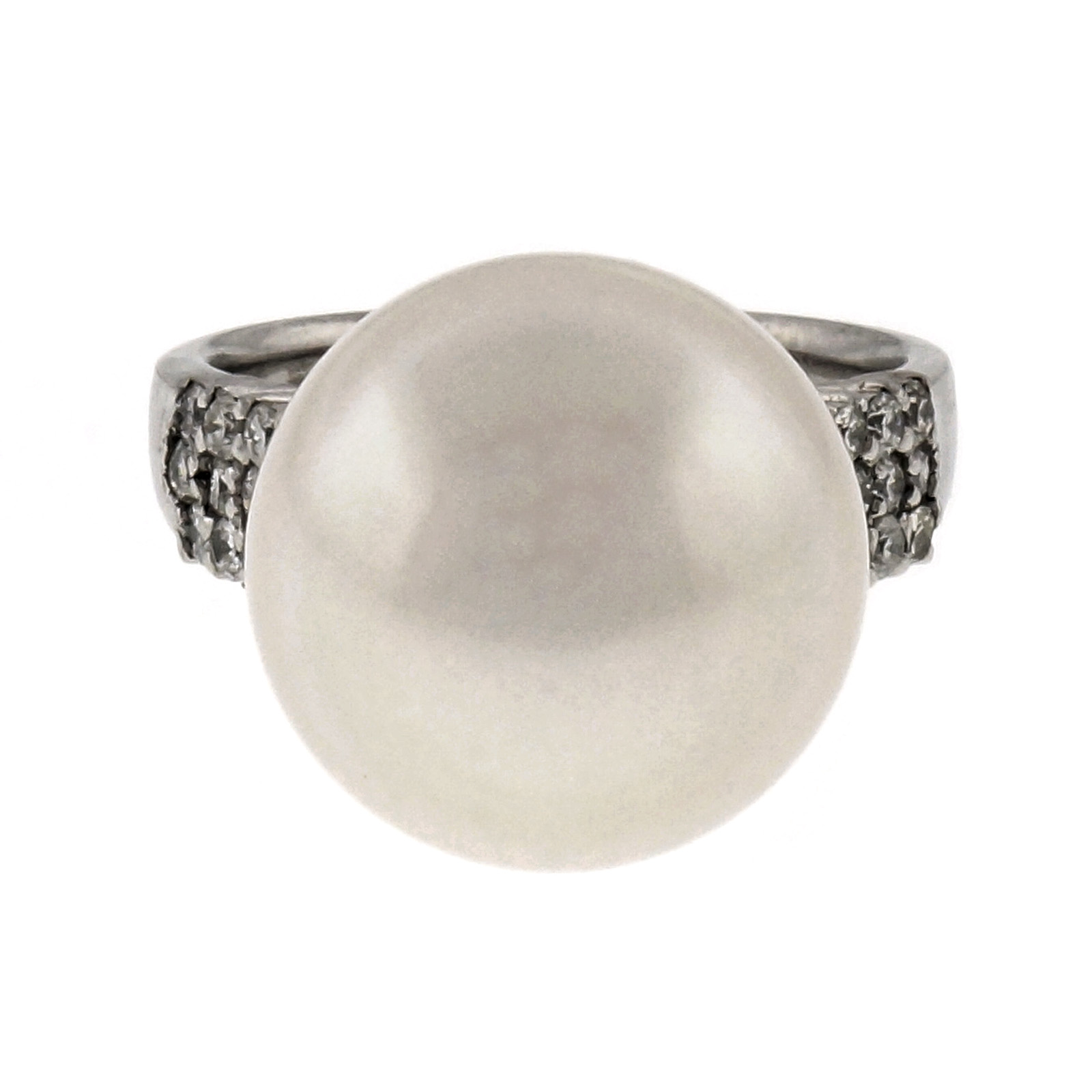 18K White Gold Cultured Pearl  0.38ct Diamond Ring Size 6