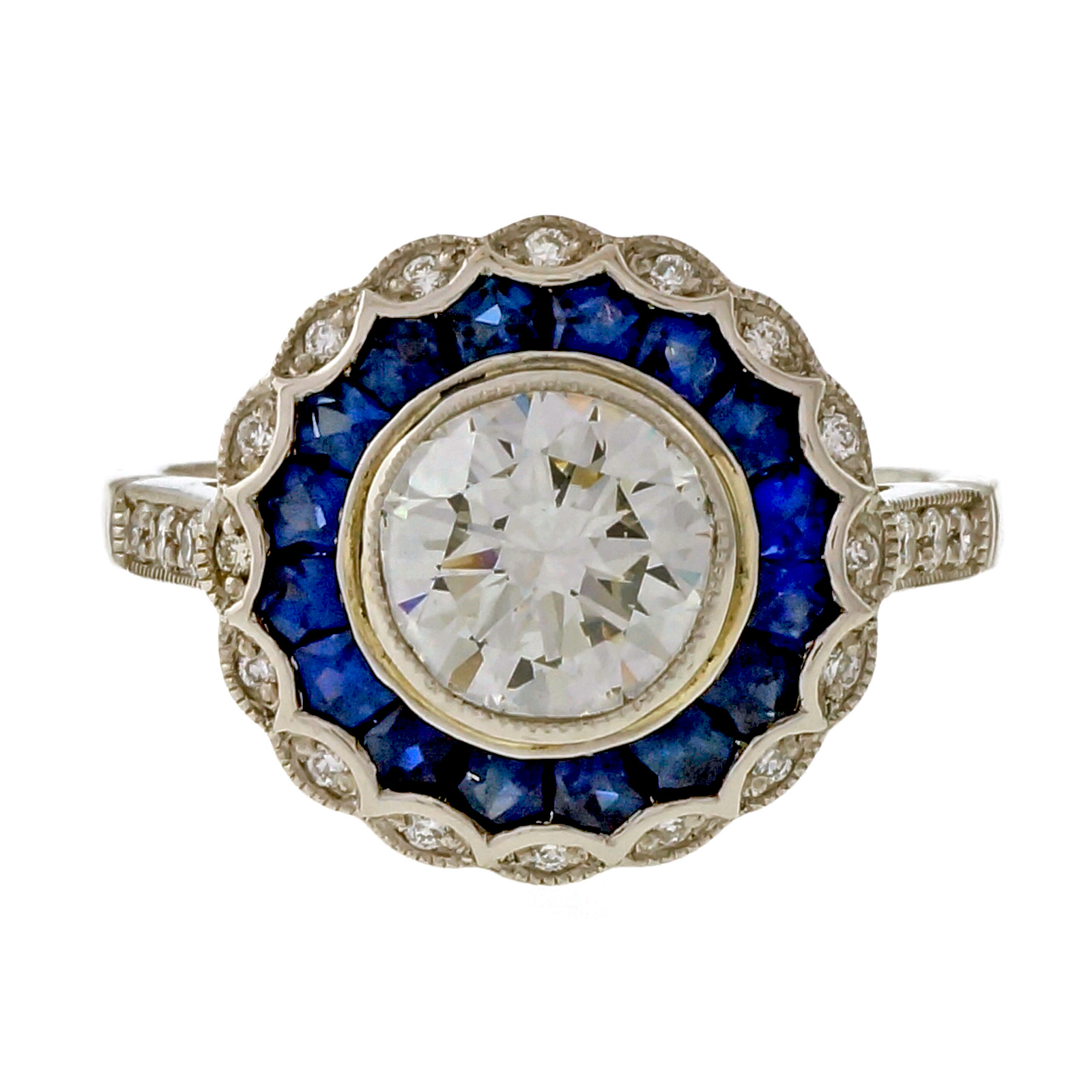 Vintage Platinum with 1.21ct Diamond and Sapphire Engagement Ring Size 7