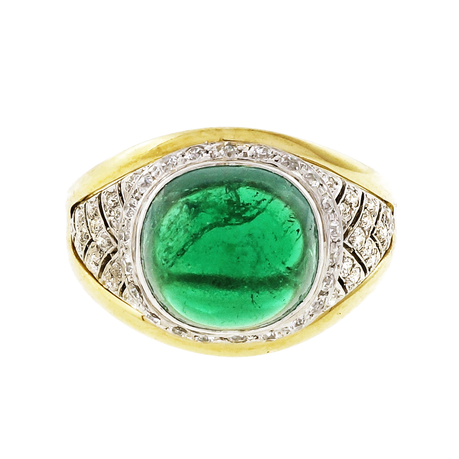 Platinum  18K Yellow Gold 5.15ct Emerald  Diamond Ring Size 8.25