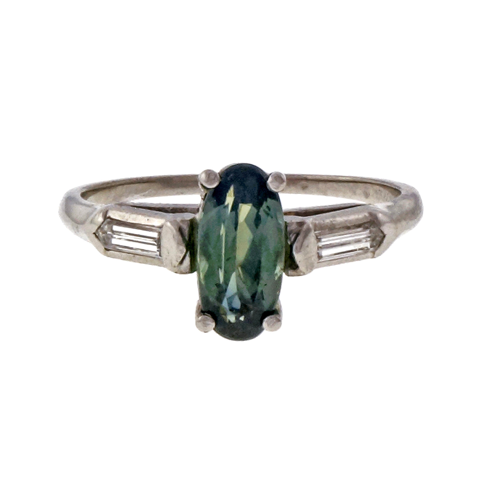 Platinum 1.57ct Sapphire  0.08ct Diamond Ring Size 7.25