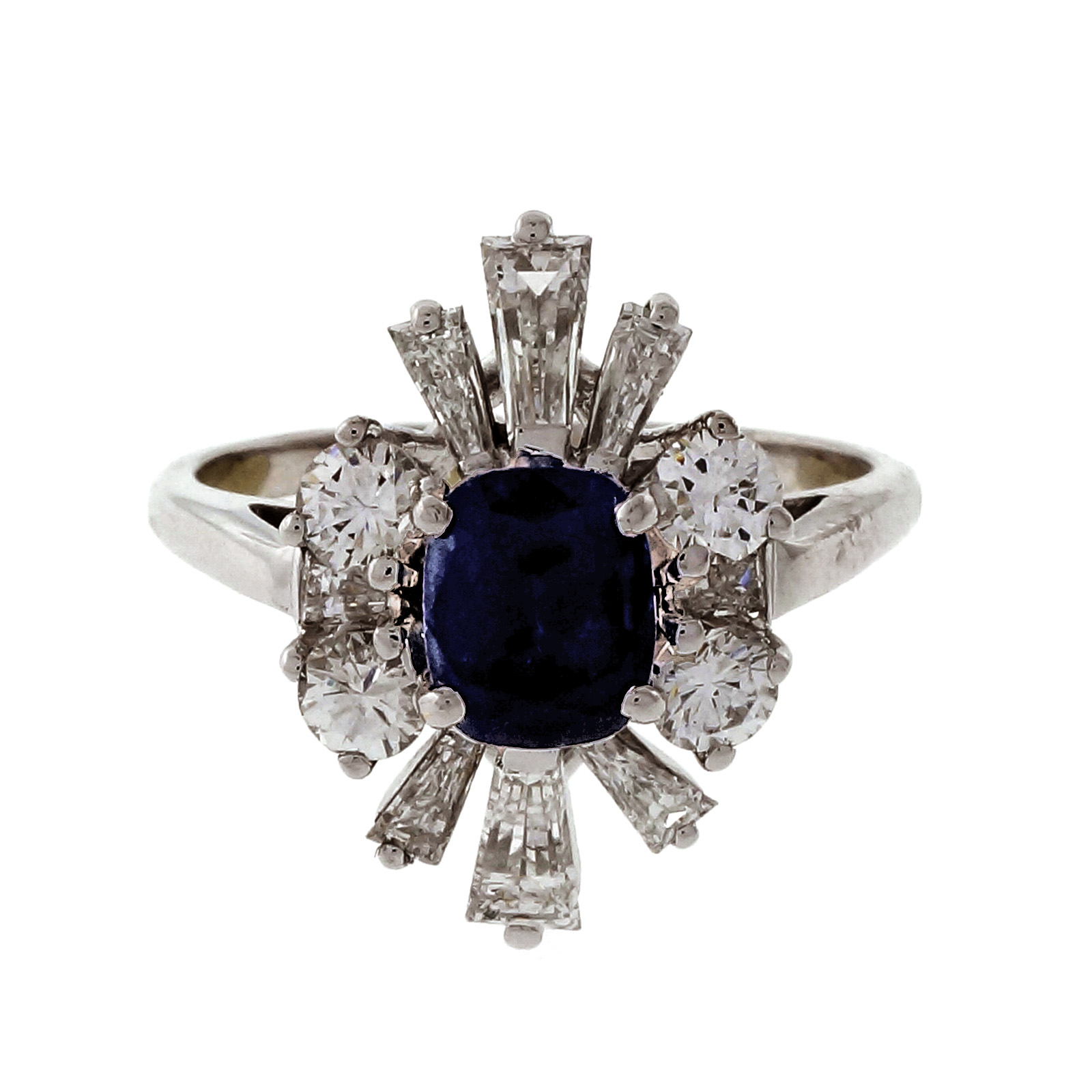 Vintage 14K White Gold 1.25ct Royal Blue Sapphire  Diamond Ring Size 7.25 