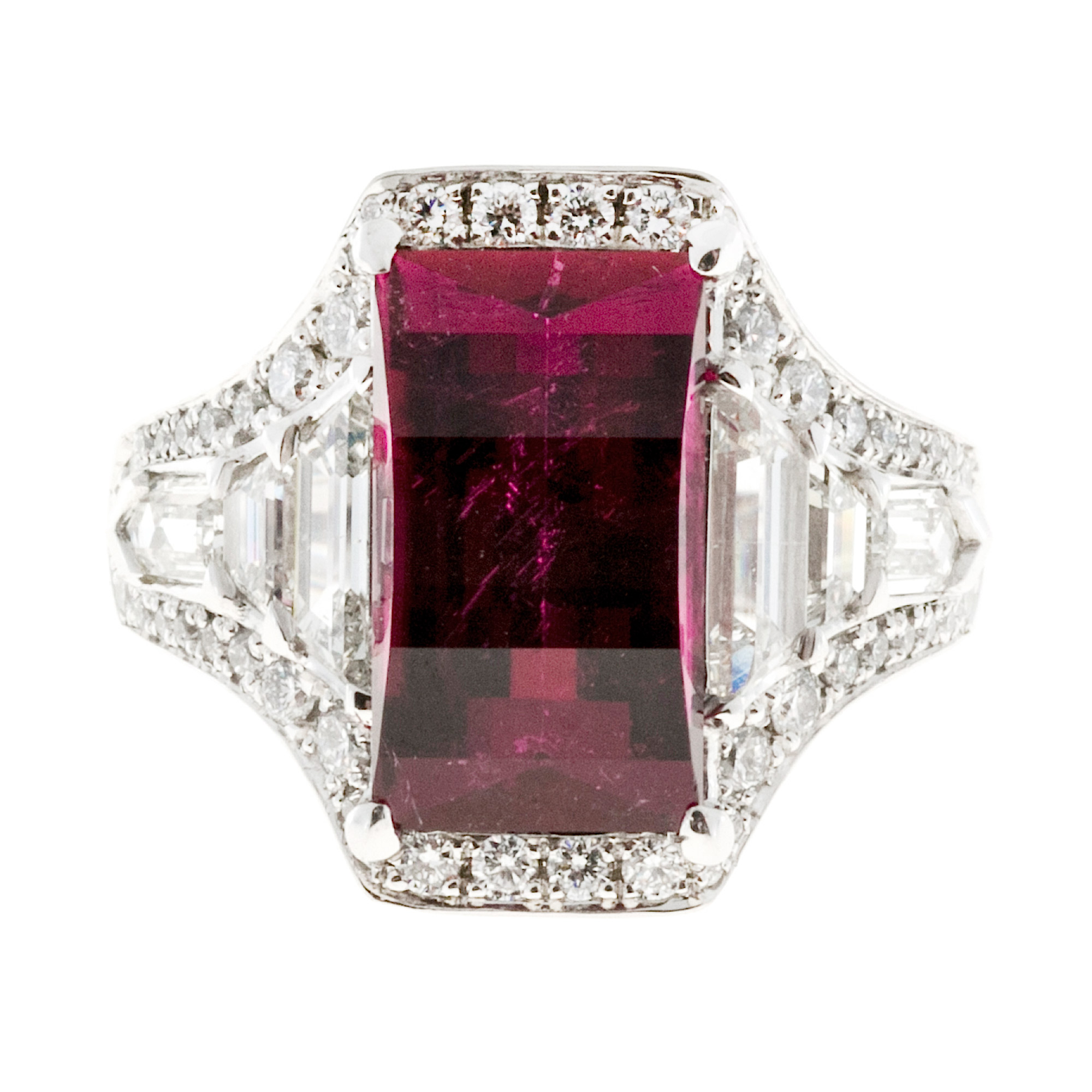 Vintage Art Deco Platinum with 3.89ct Rubellite Red Tourmaline and Diamond Solid Ring Size 6.25