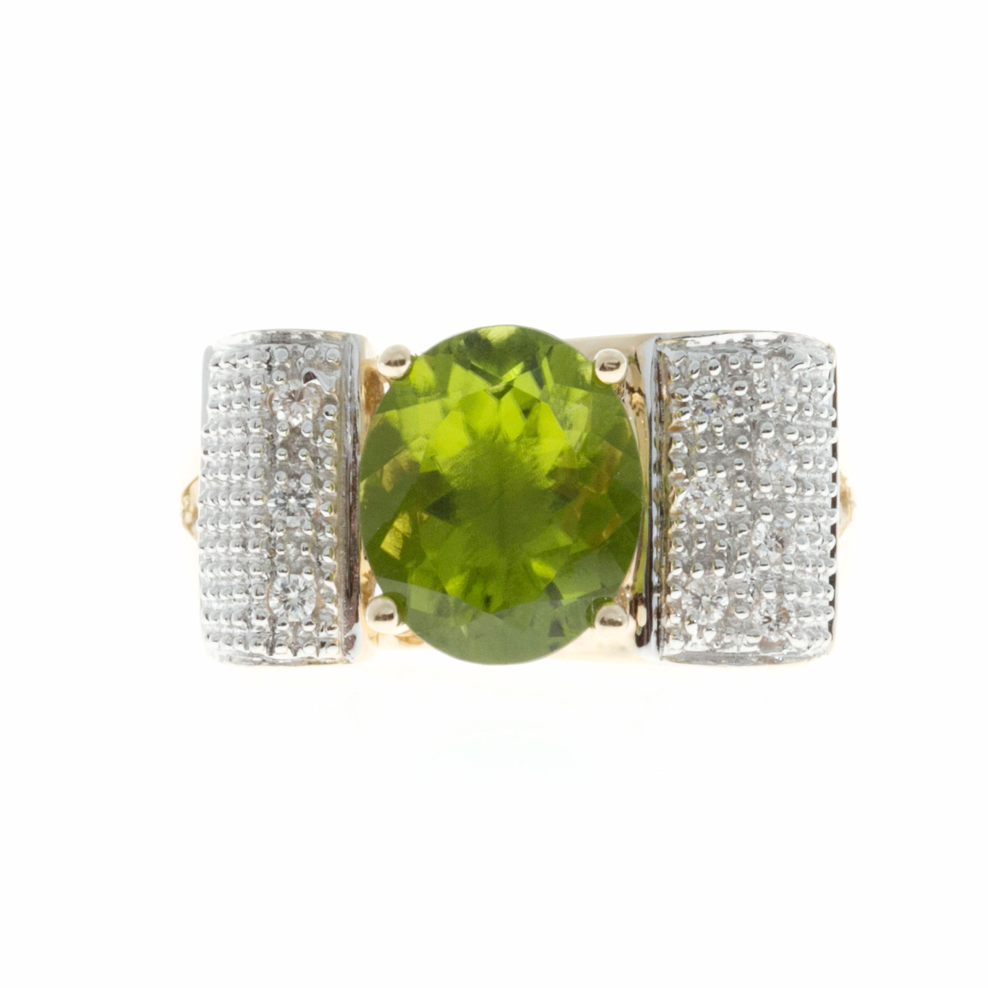 14K Yellow Gold with 0.30ct Peridot  0.10ct Diamond Ring Size 8
