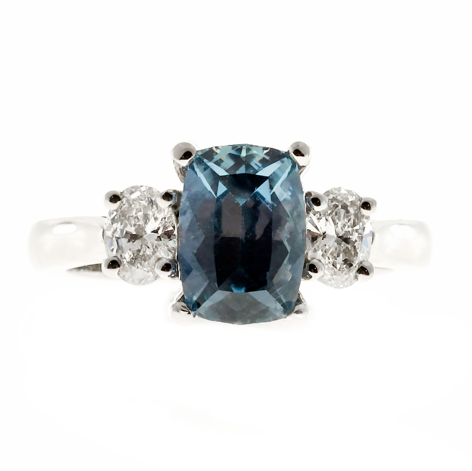 Vintage Platinum with 2.23ct Gray Blue Sapphire  Diamond Engagement Ring Size 6.5