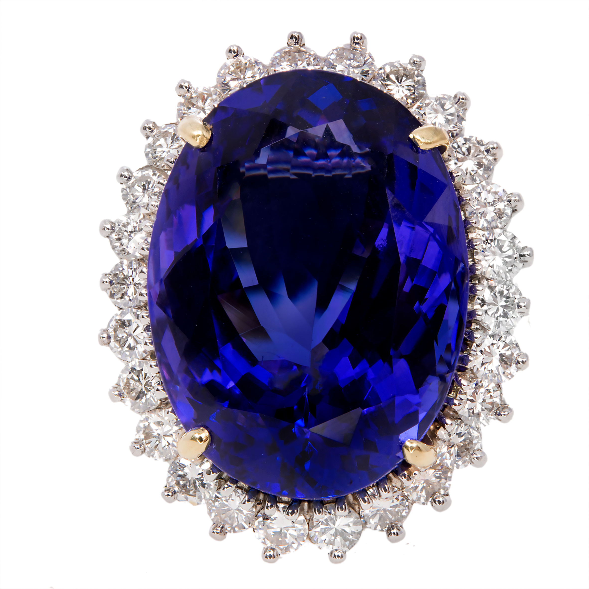 18K Yellow  White Gold with 20.51ct Oval Tanzanite  Diamond Ring Size 6.75