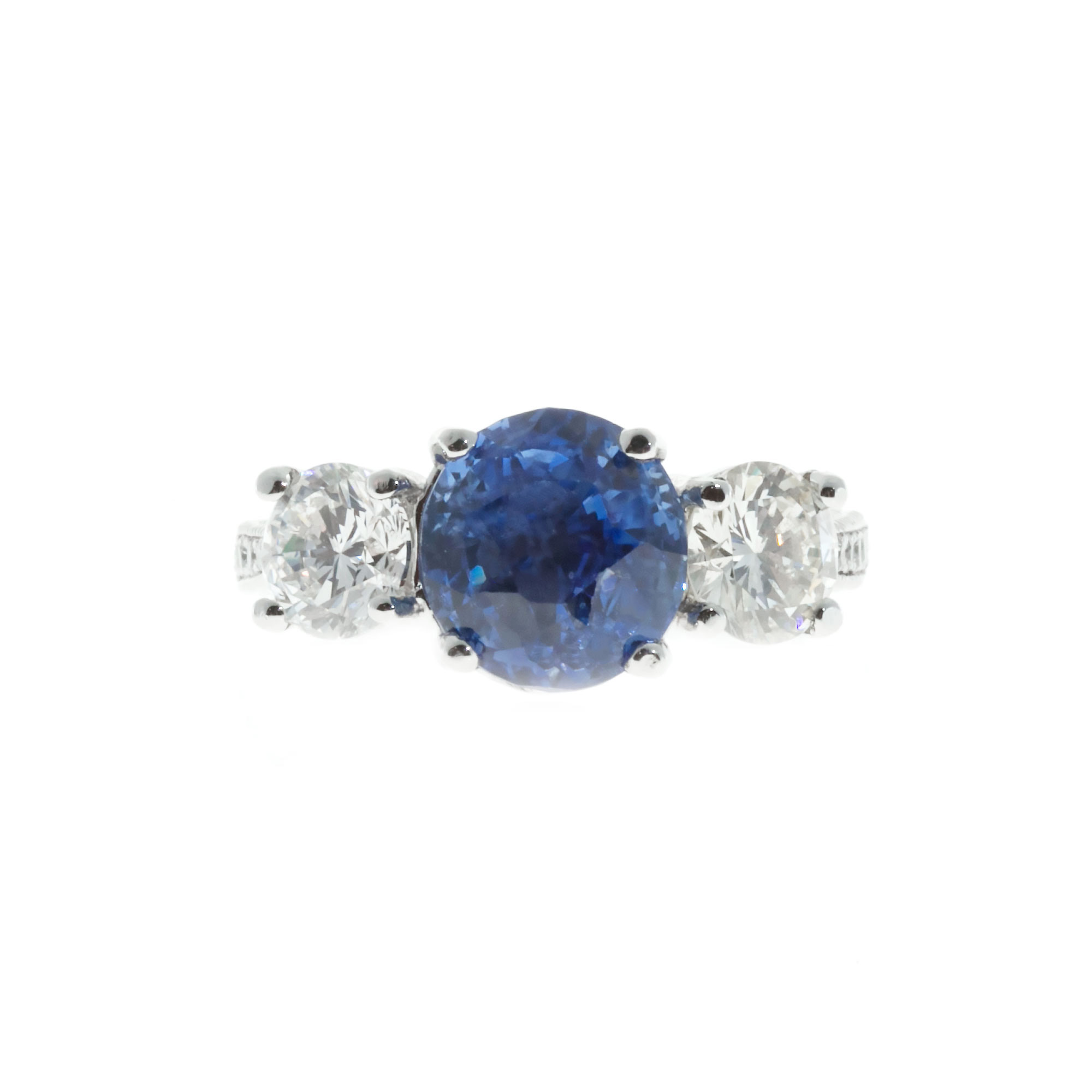 Peter Suchy Platinum with 4.02ct Bright Blue Sapphire and Diamond Ring Size 5.5