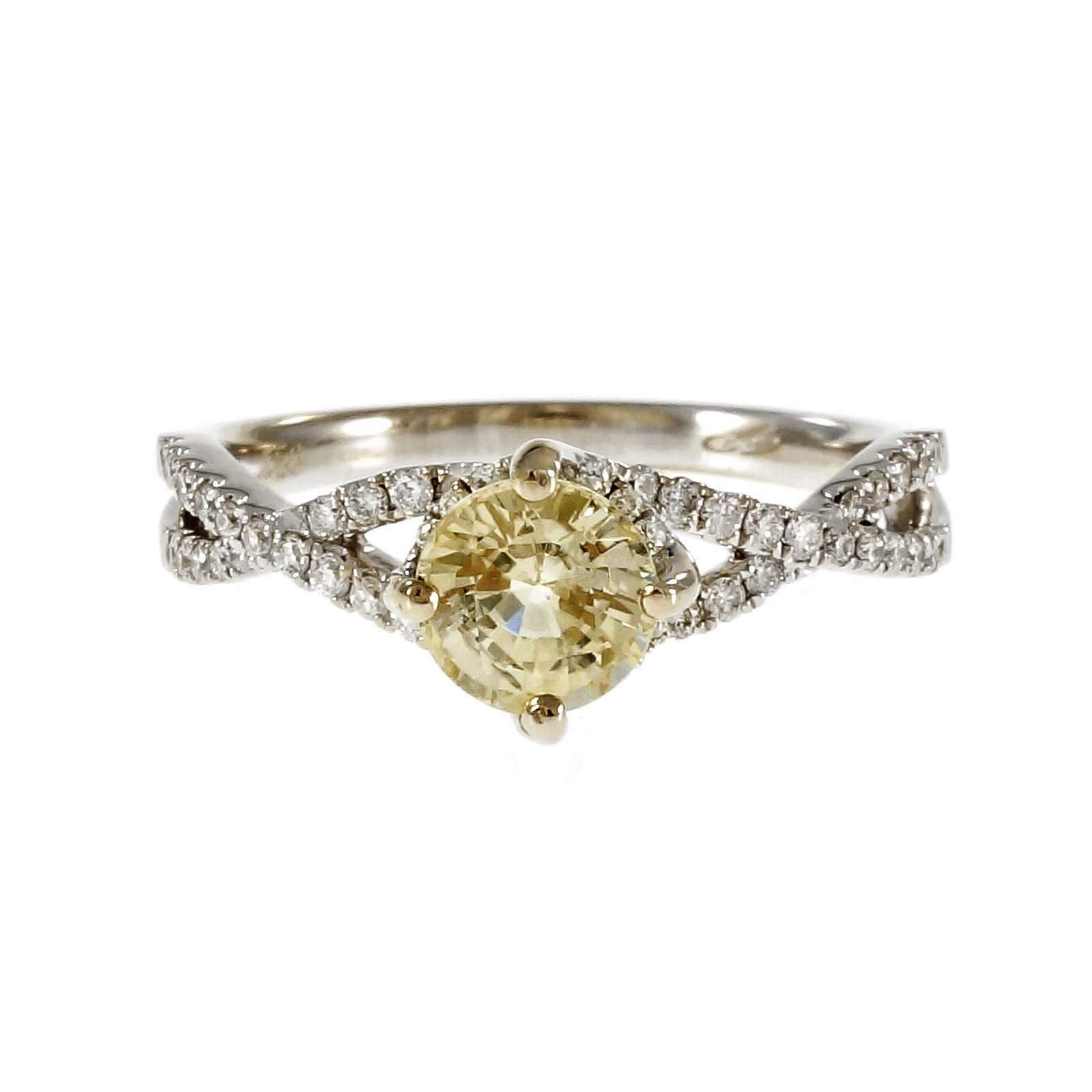 Rare 18K White Gold 1.17ct Light Yellow Sapphire  0.29ct Diamond Ring Size 6.5