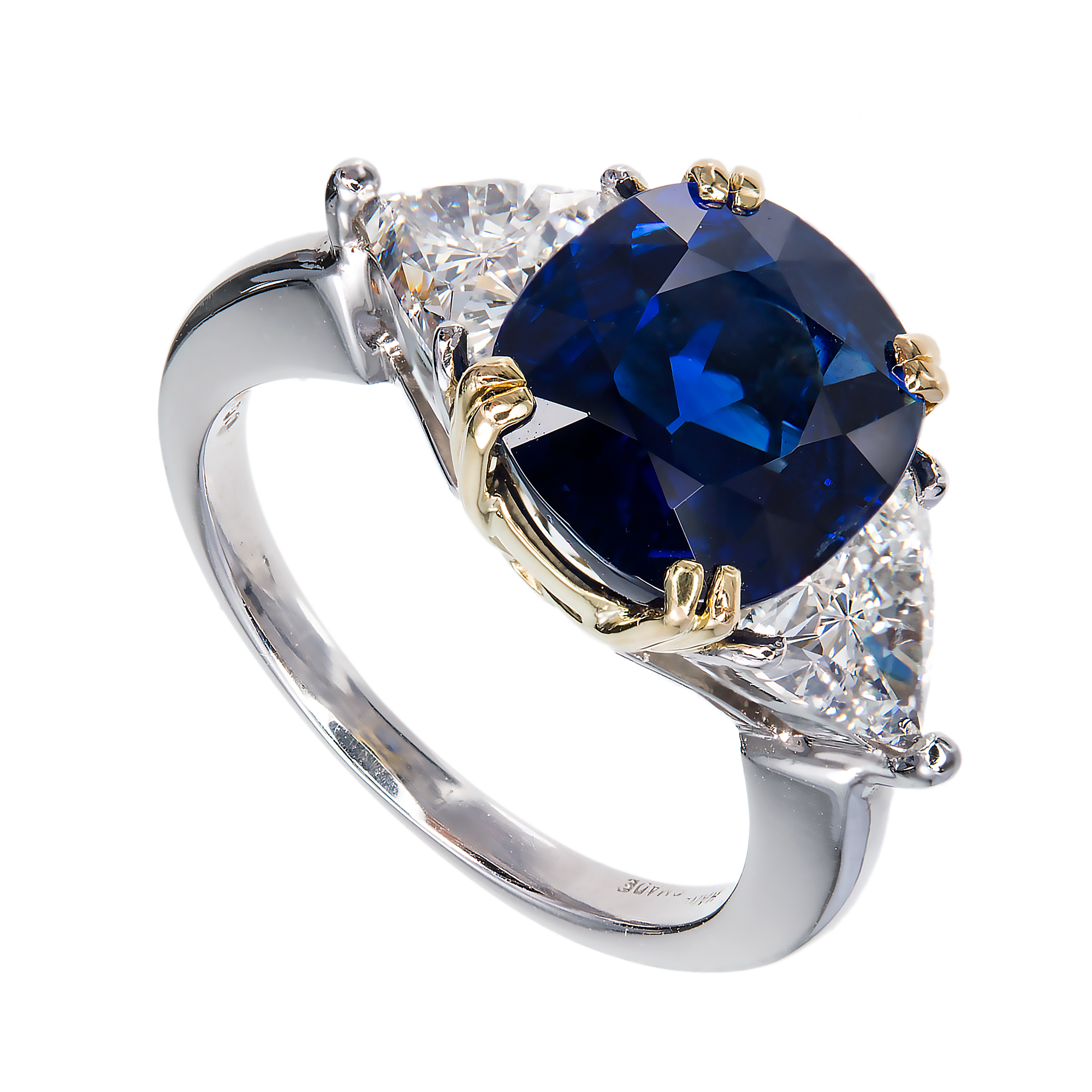 Vintage Platinum and 18K Yellow Gold with 4.14ct Royal Blue Sapphire  Diamond Engagement Ring Size 5.5