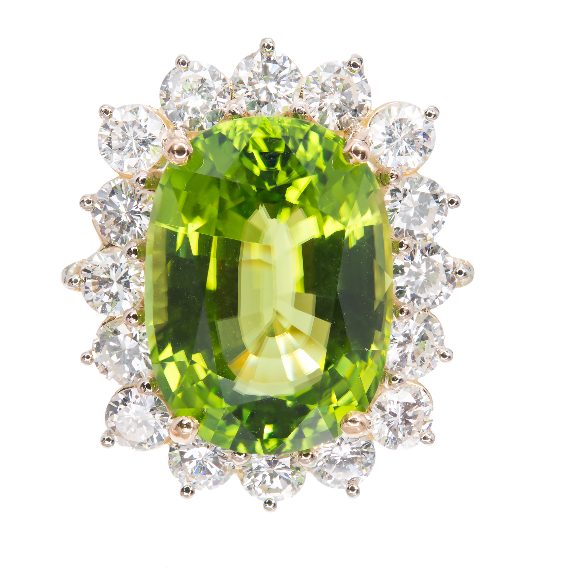 18K Yellow  White Gold Peridot Diamond Ring Size 6.5