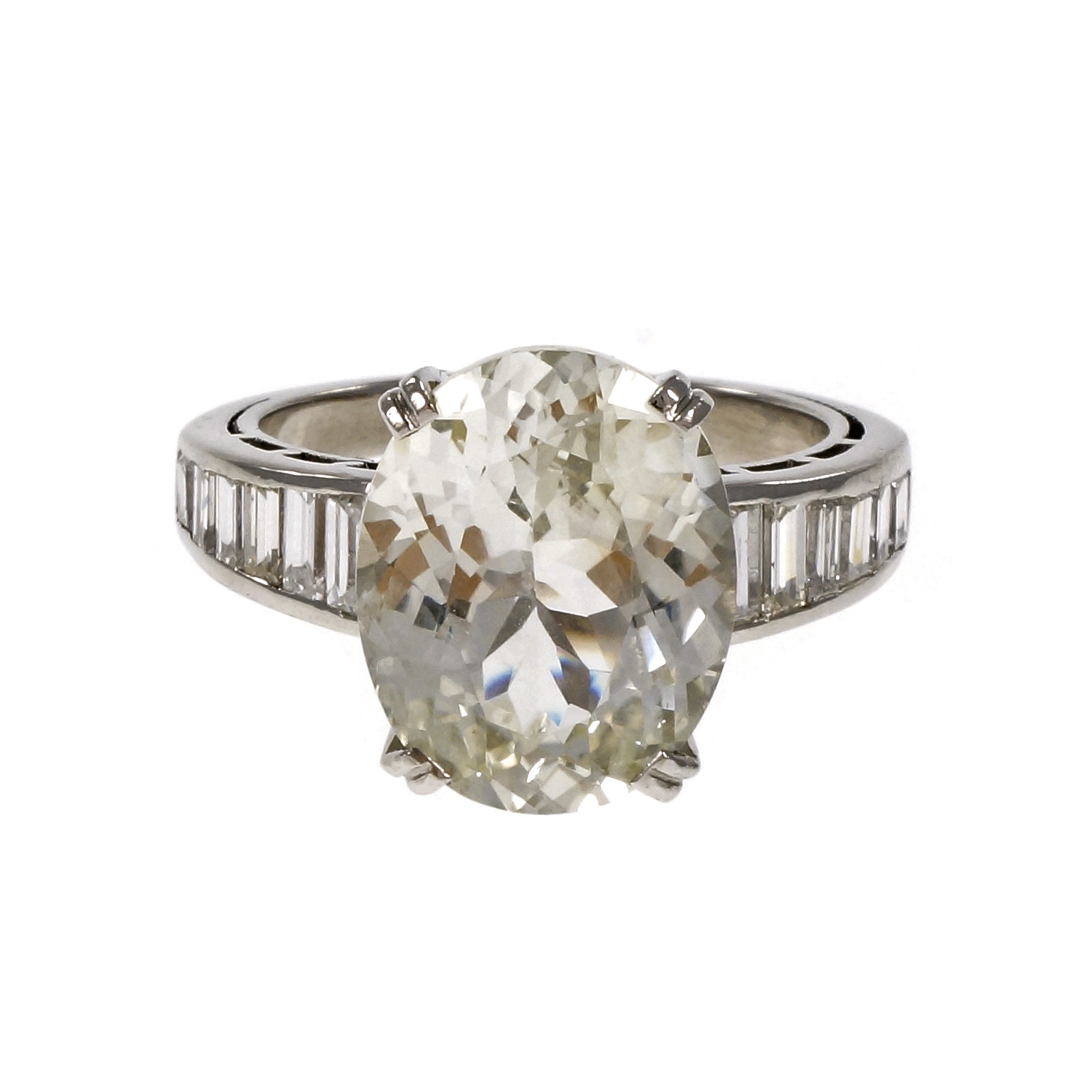 Platinum 9.60ct Oval Light Yellow Sapphire and Diamond Ring Size 7.25