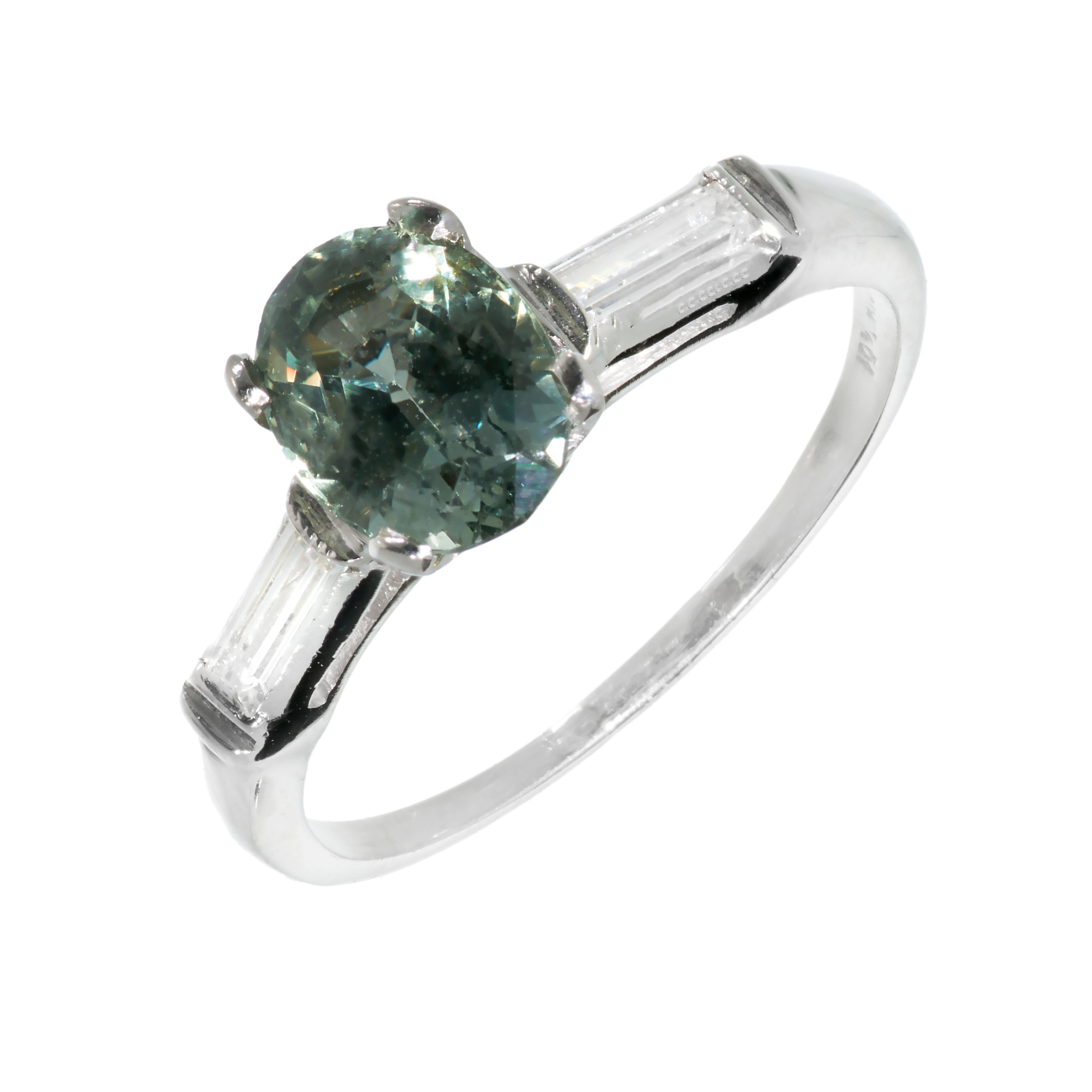 Platinum Natural Green Sapphire Diamond Engagement Ring Size 7.5