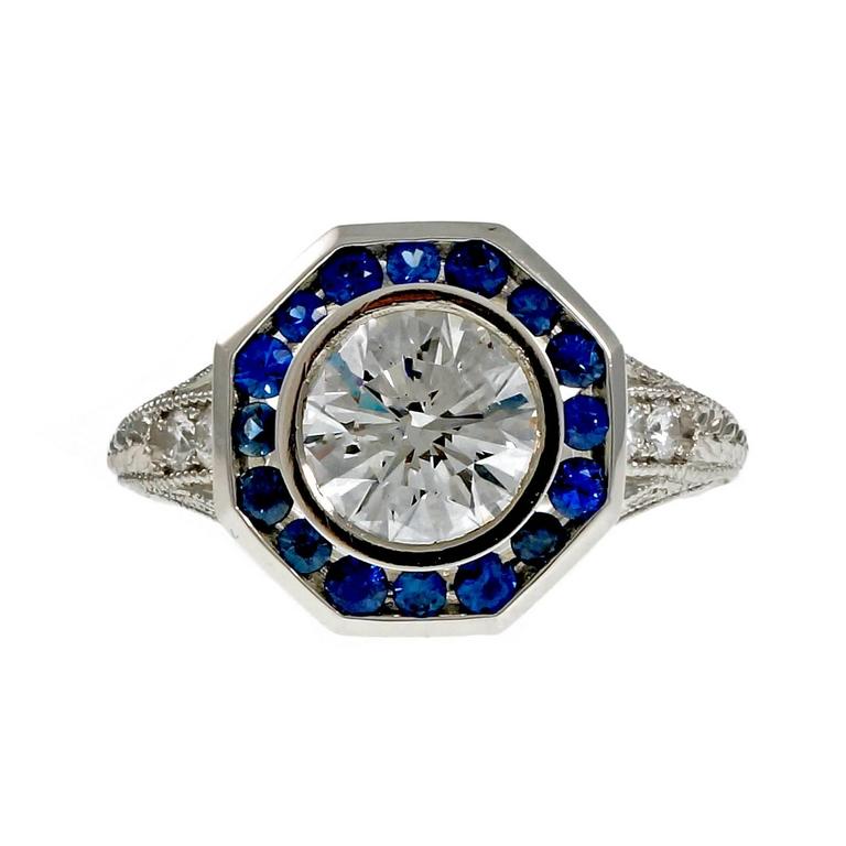 Platinum with Diamond and Sapphire Engagement Ring Size 6.5