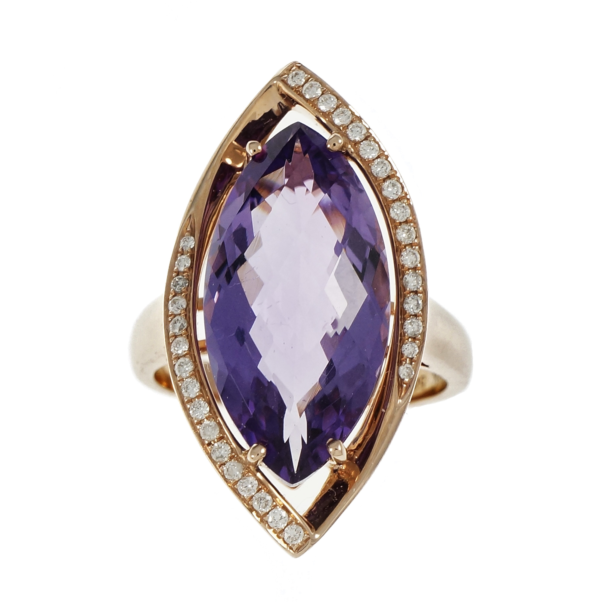 14K Rose Gold Amethyst  Diamond Ring Size 6.5