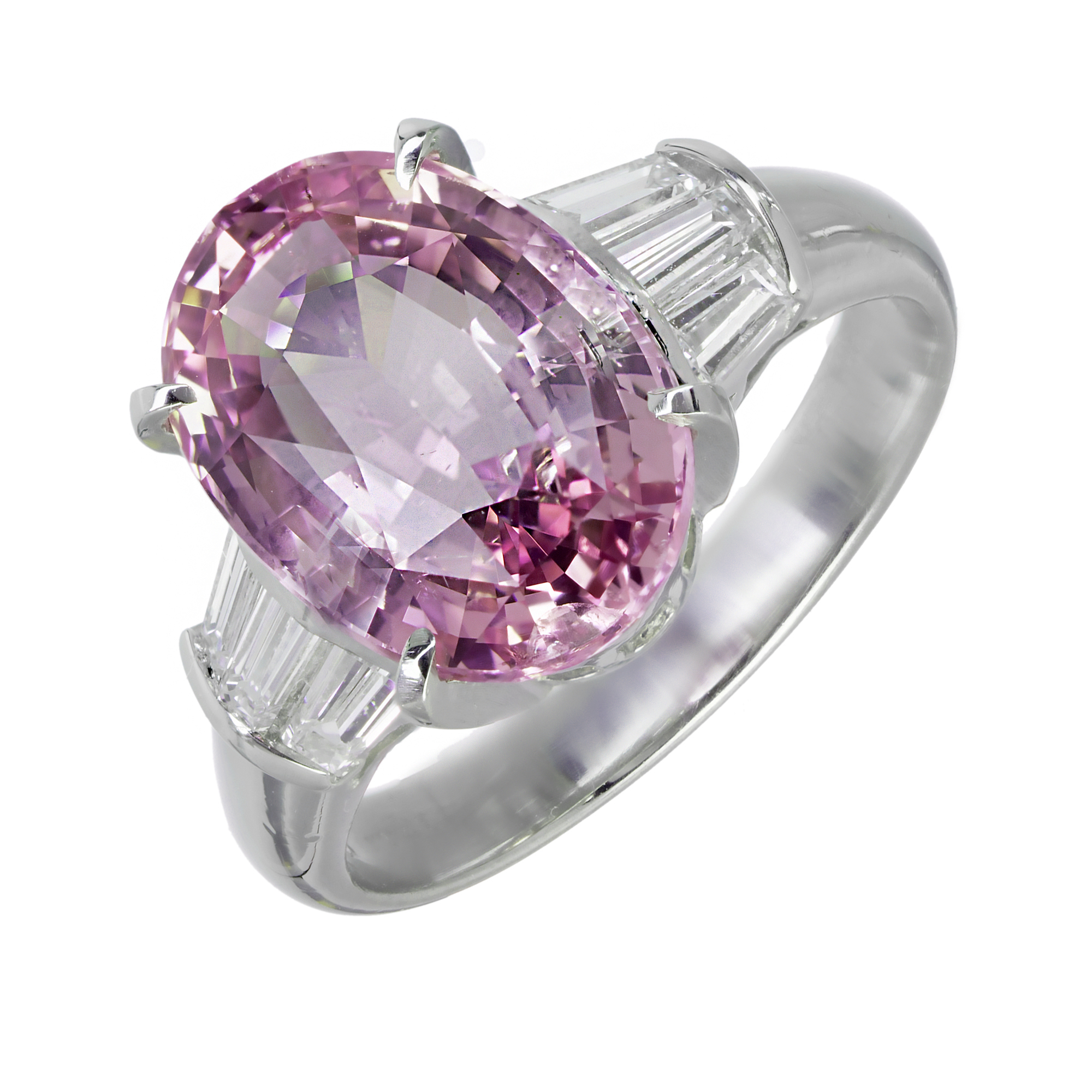 Platinum with Purplish Pink Sapphire  Diamond Engagement Ring Size 6