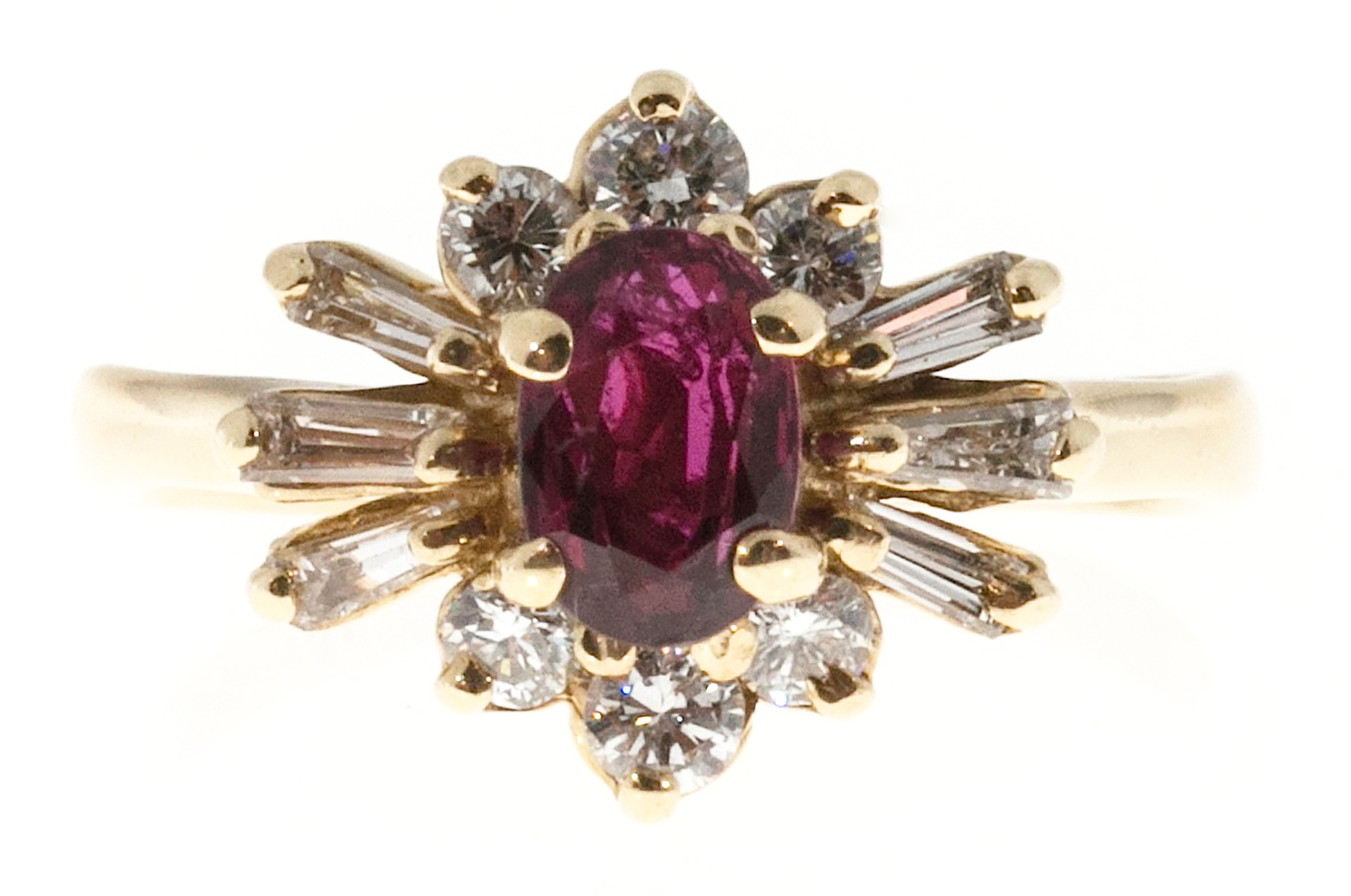 14K Yellow Gold 0.70ct Oval Ruby and Diamond Ring Size 6.25