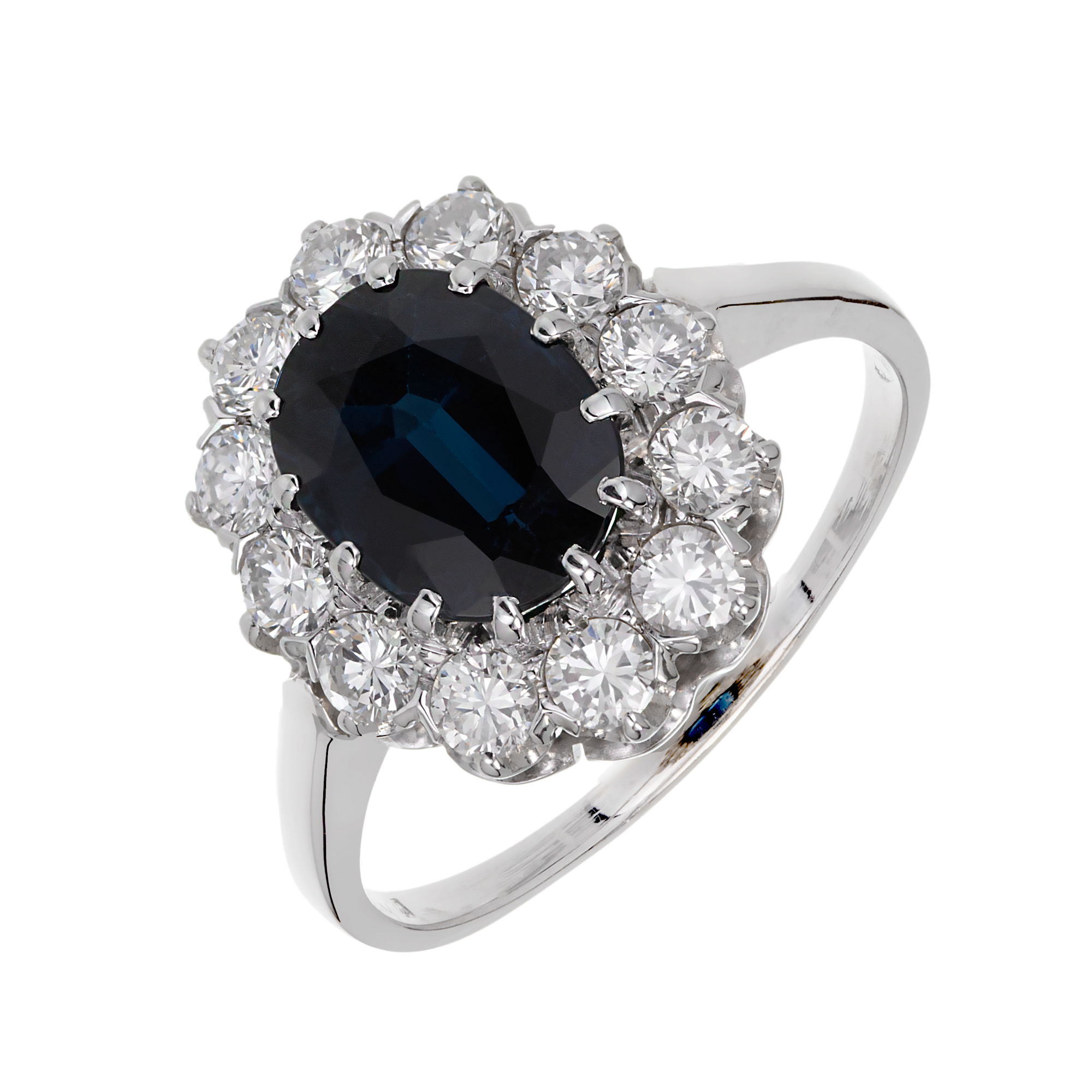 18K White Gold Blue Sapphire  Diamond Ring Size 8.25