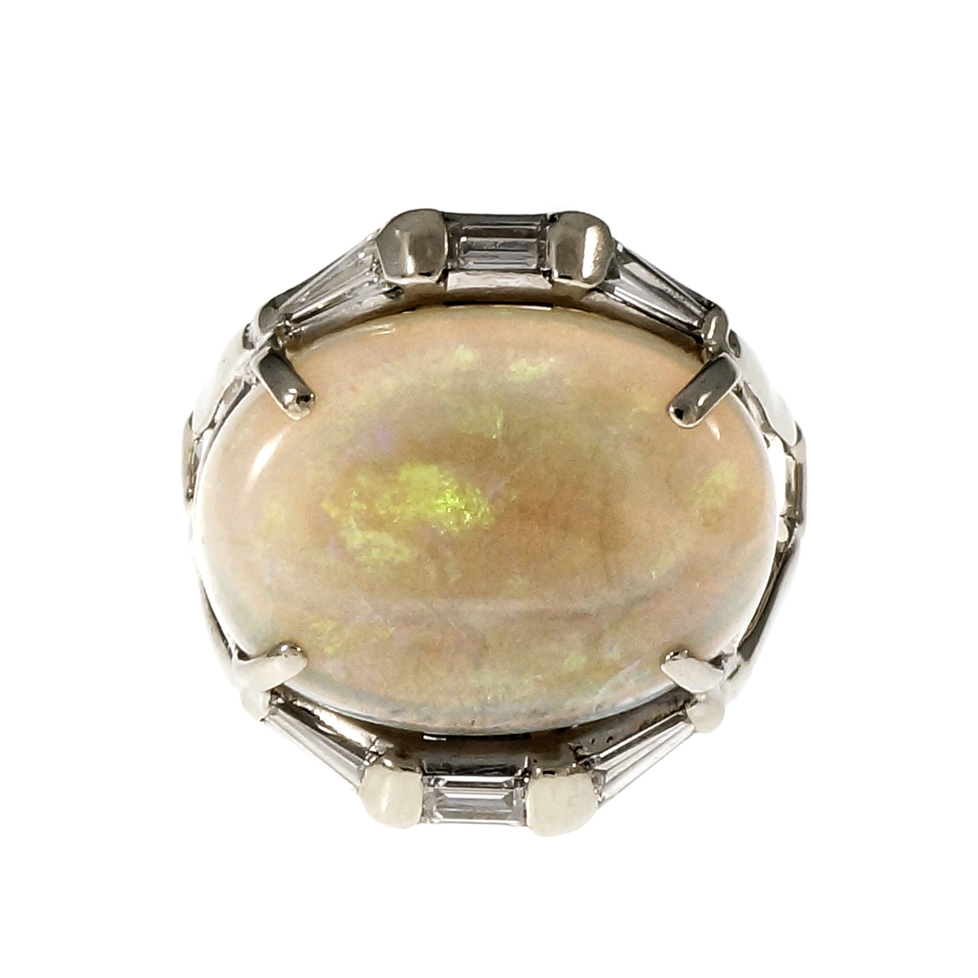 14K White Gold Opal  Diamond Ring Size 9.5 