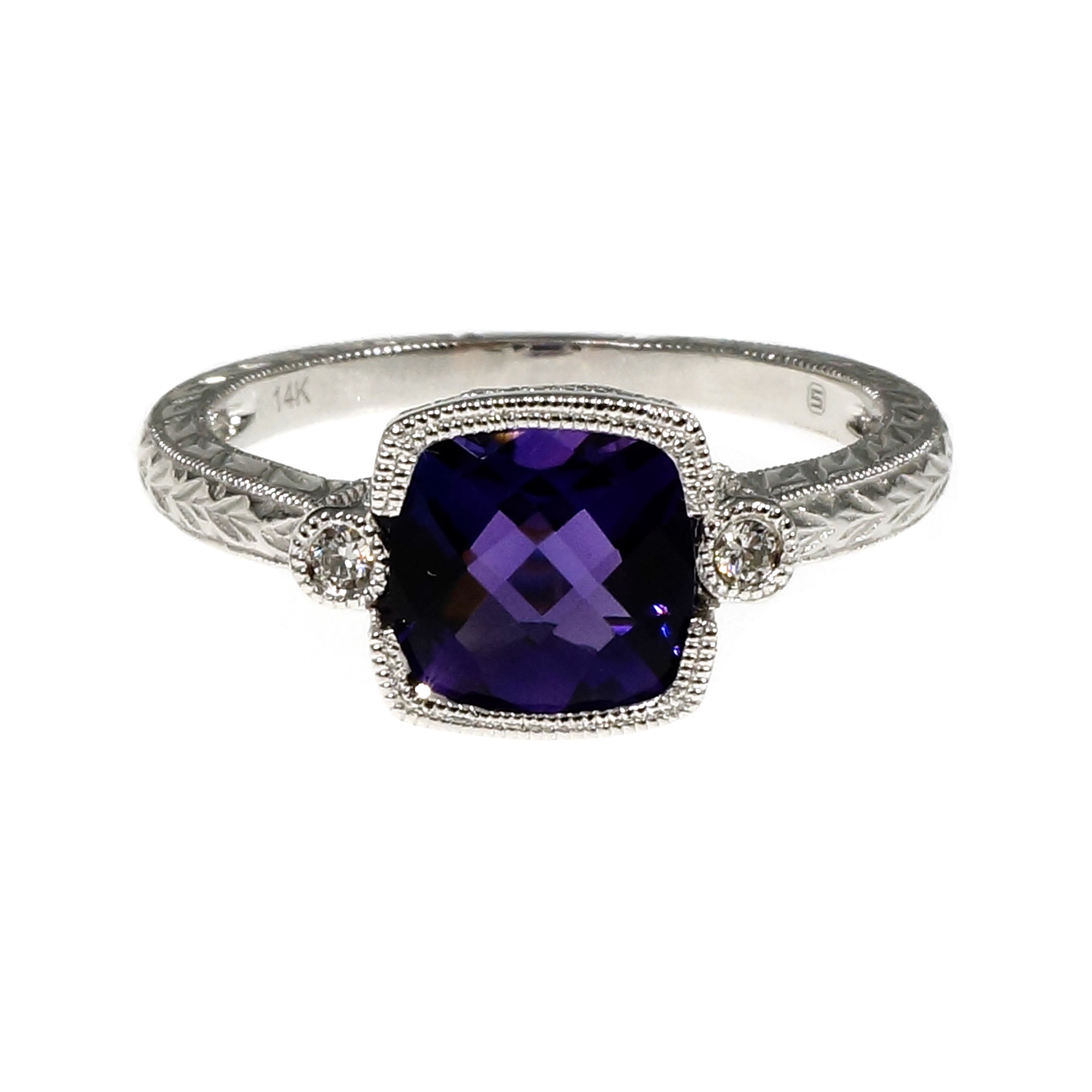 14K White Gold with Amethyst  Diamond Ring Size 6.75