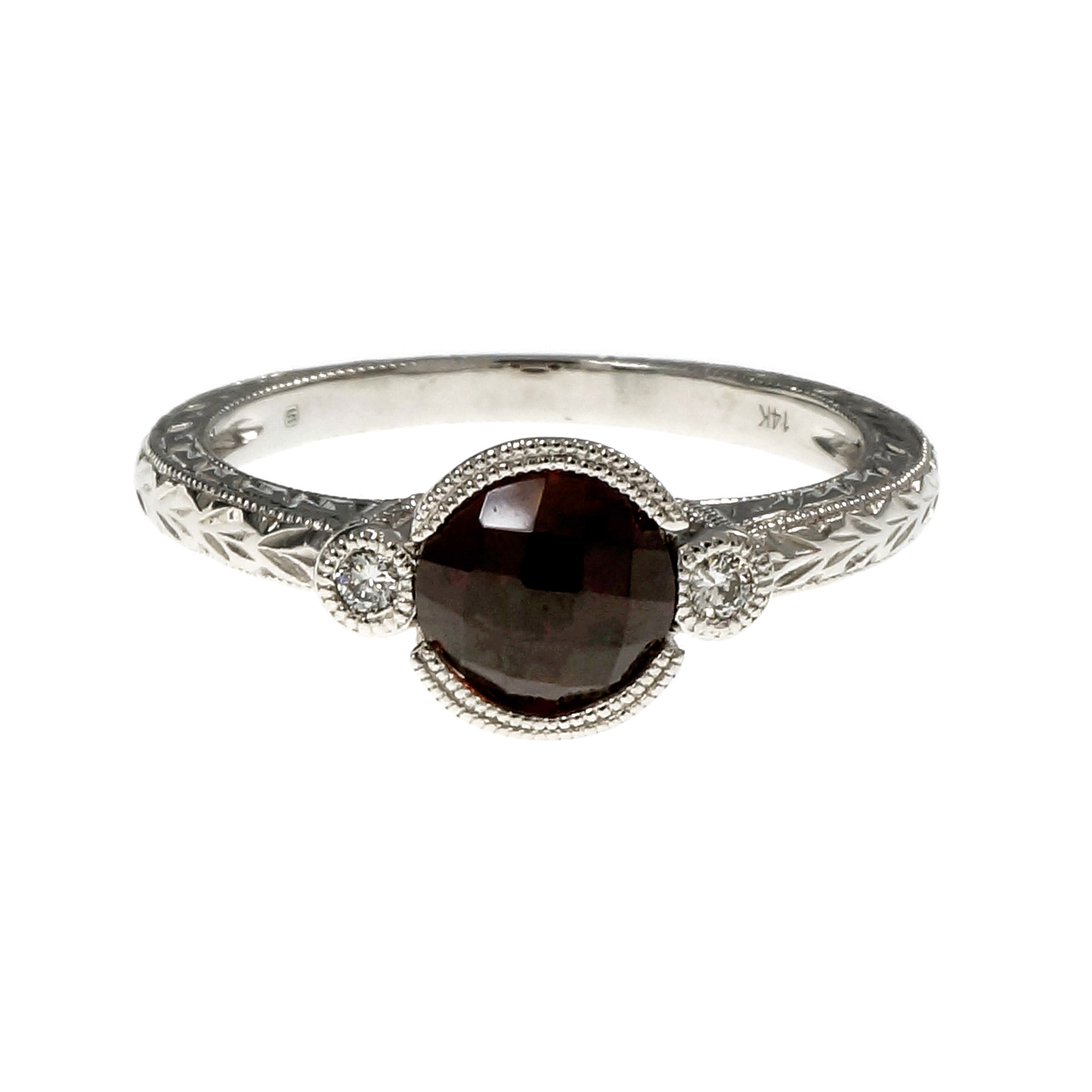 14K White Gold Diamond  Garnet Ring Size 6.75