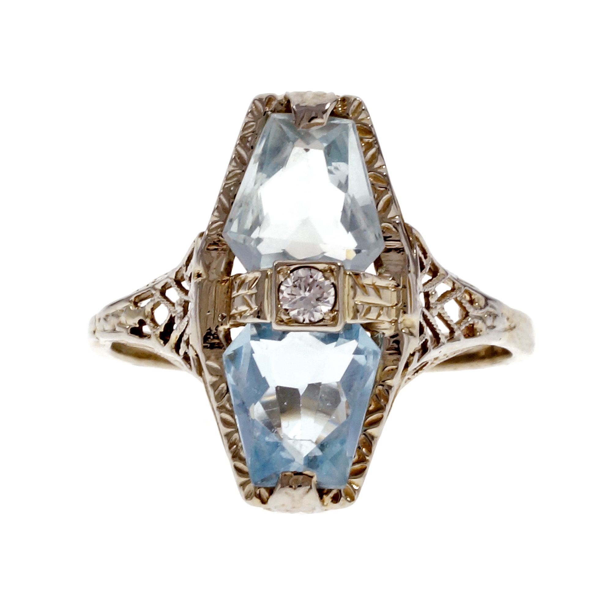 14K White  Yellow Gold Diamond  Aquamarine Ring Size 6.5
