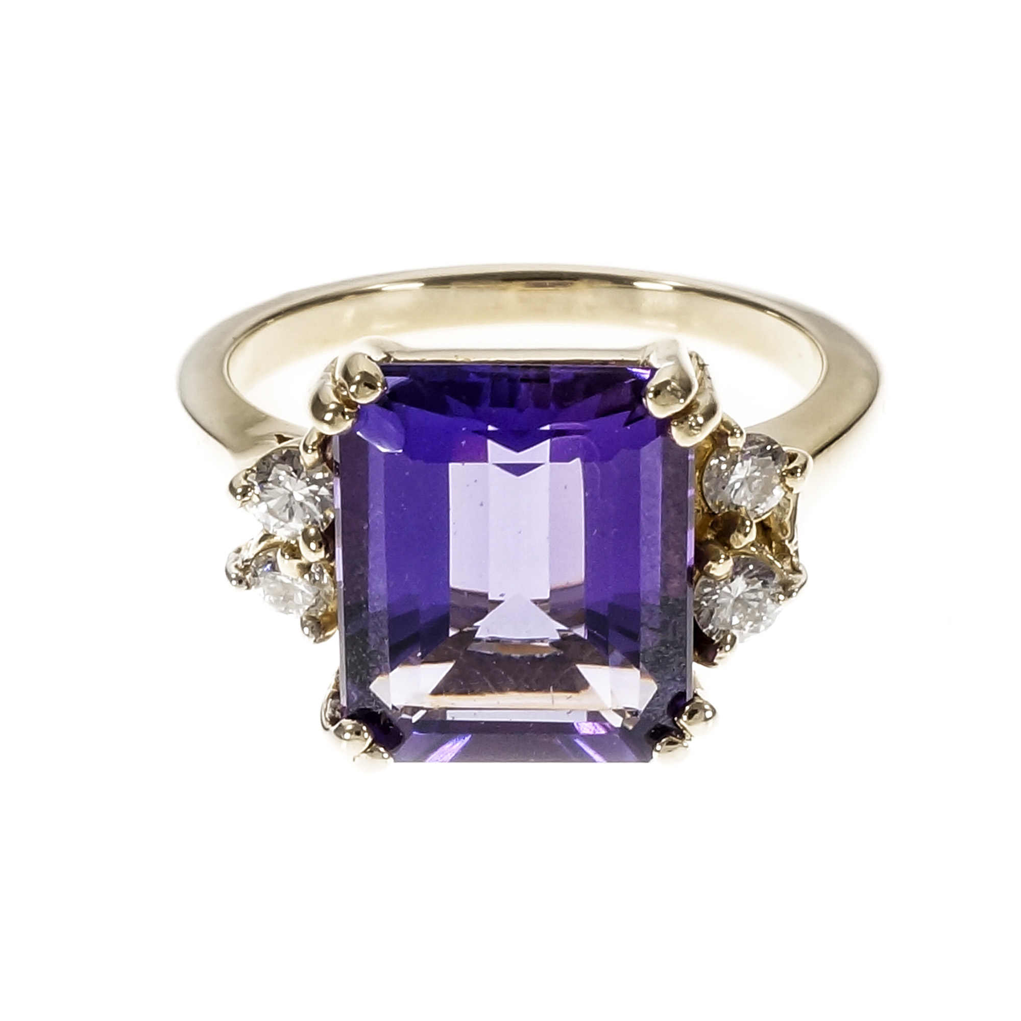 14K Yellow Gold Amethyst  Diamond Ring Size 5.75 