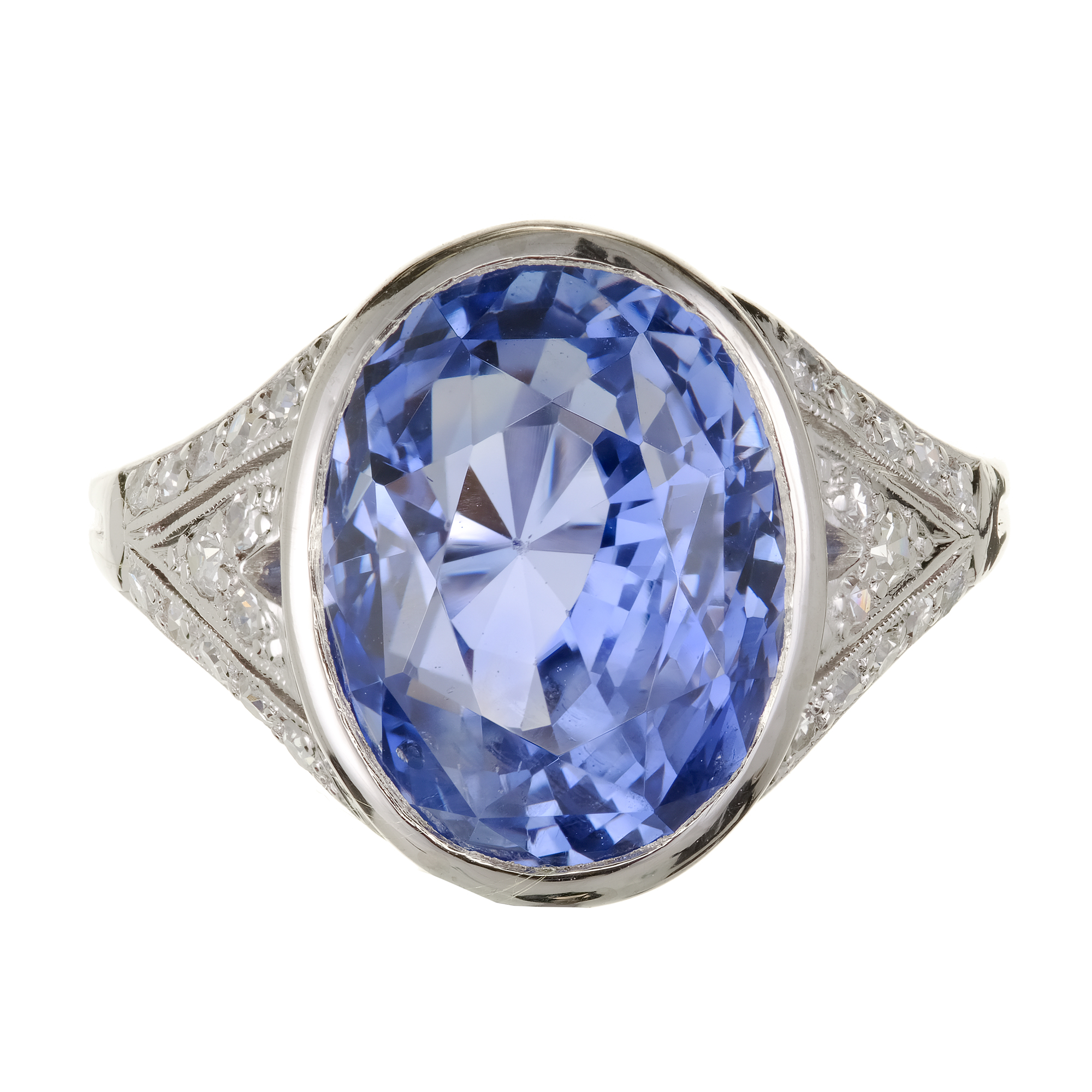 Vintage 1920 Periwinkle Blue 10.78ct Certified Sapphire Ring Platinum