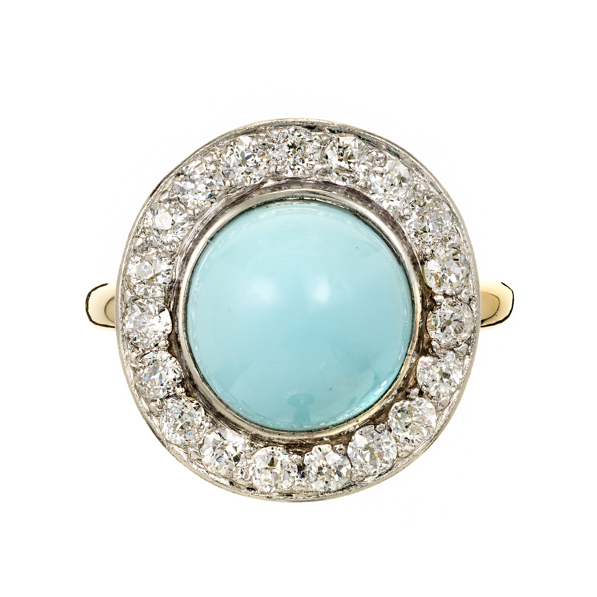 Vintage Natural Turquoise Ring Platinum Old European Cut Diamond GIA Certified