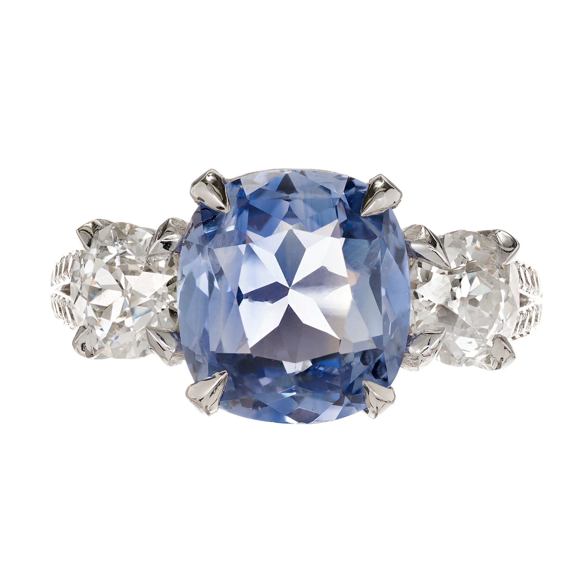 Peter Suchy 4.34ct Antique Cushion Sapphire Engagement Ring Platinum Diamond