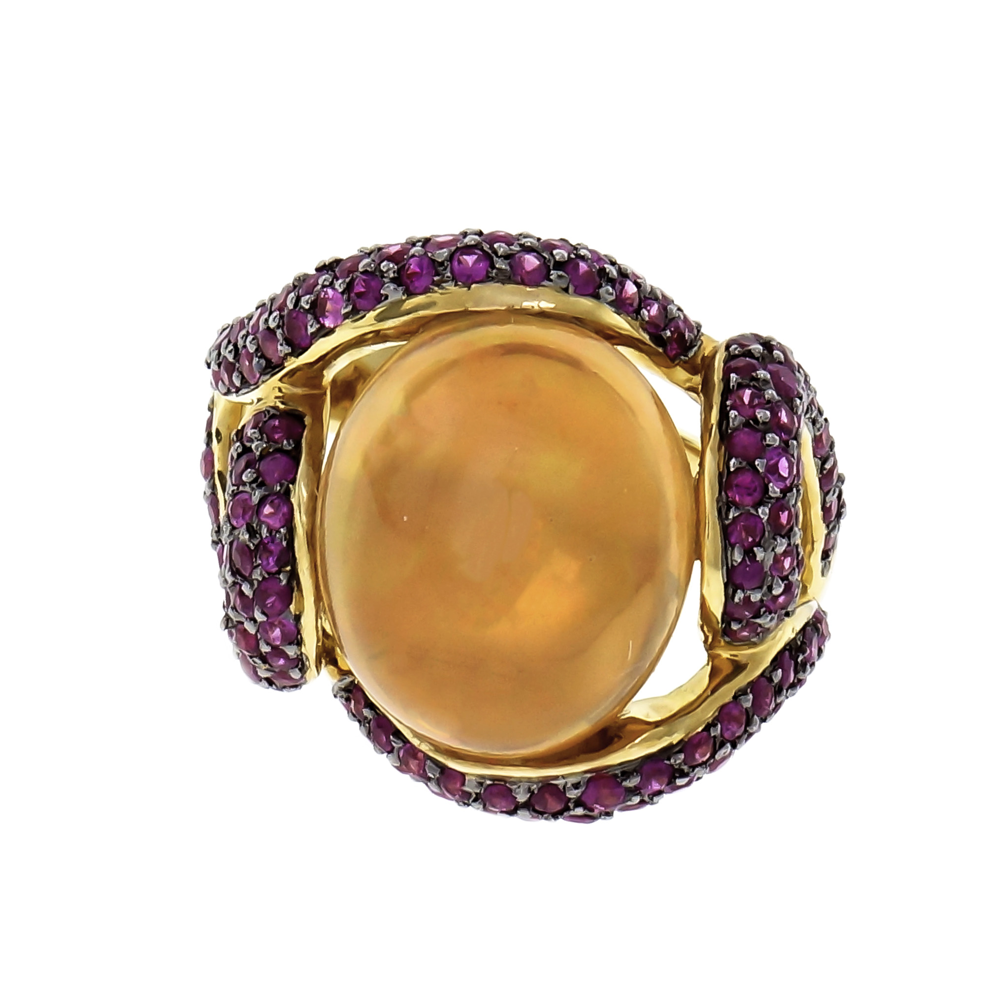 Mexican Fine 5.00ct Crystal Opal Ring 18k Gold Dyach Ruby