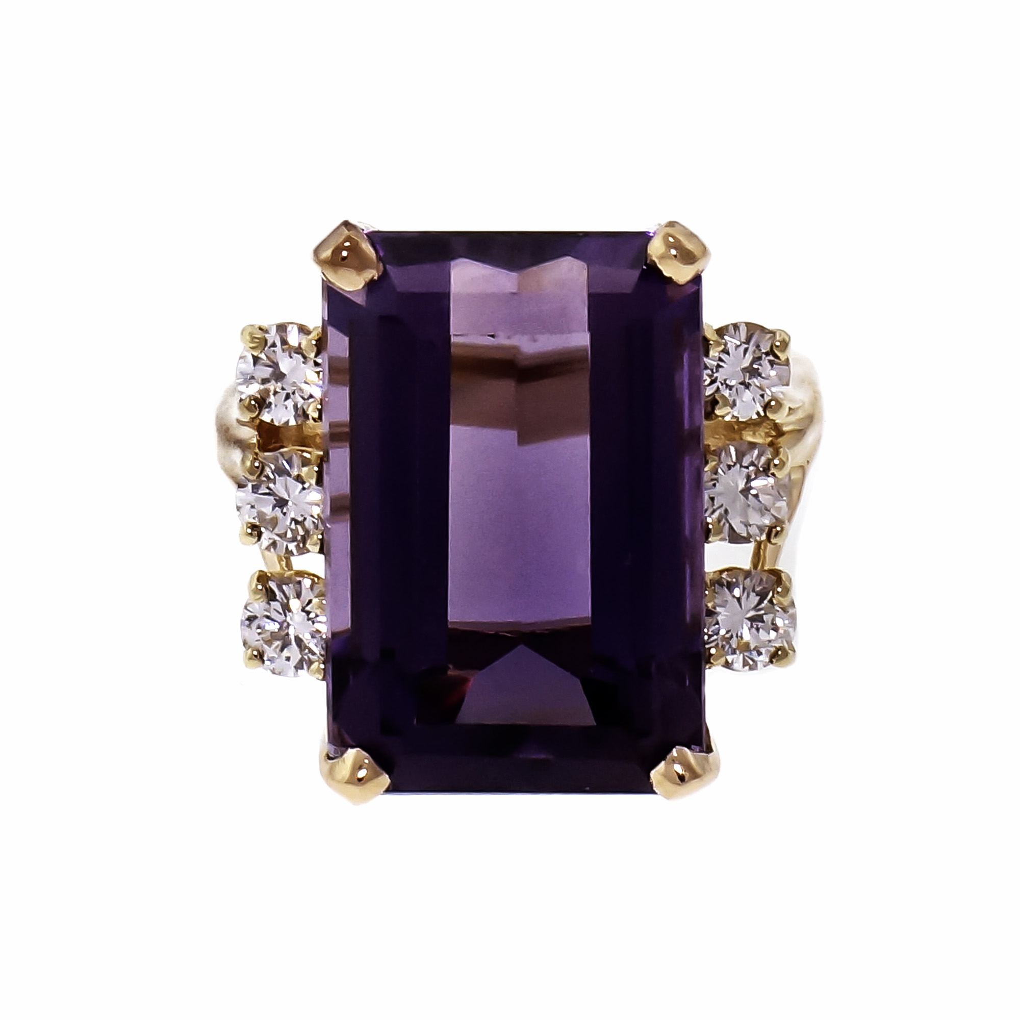 12.25ct Emerald Cut Amethyst  Diamond 14k Yellow Gold Cocktail Ring 