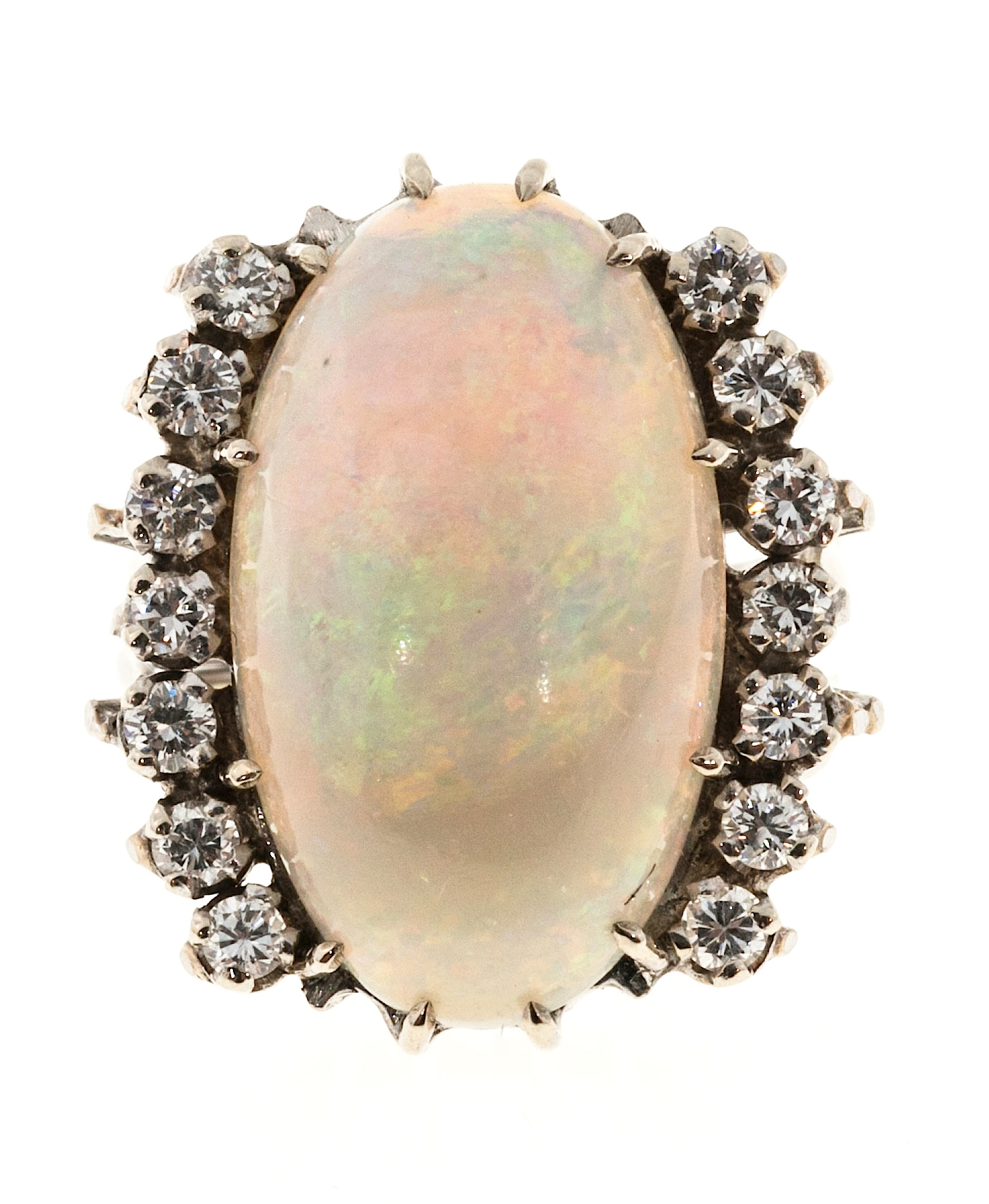 14K White Gold 10ct Opal  0.70ct Diamond Ring Size 6