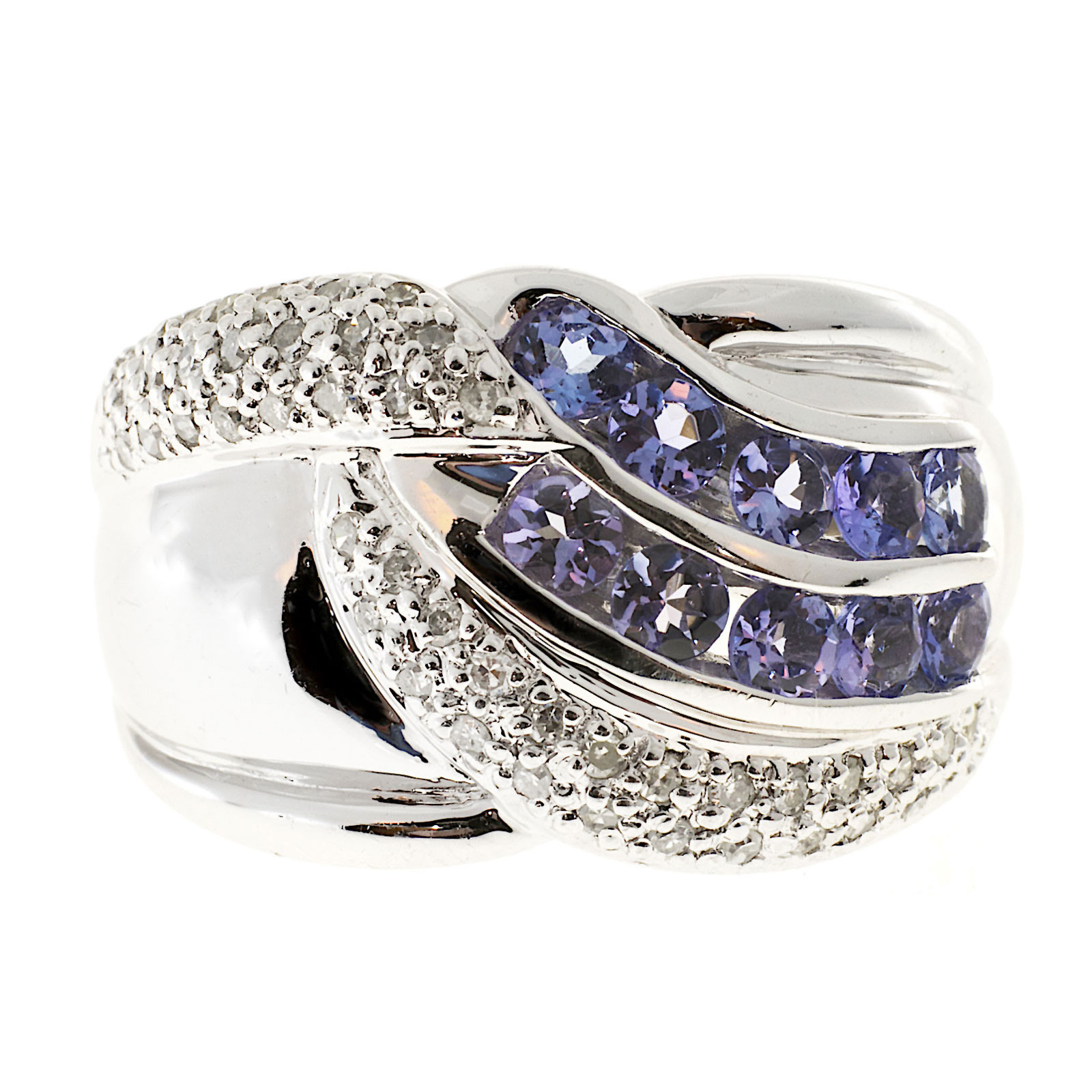 Platinum with Blue Tanzanite  Diamond Band Ring Size 9