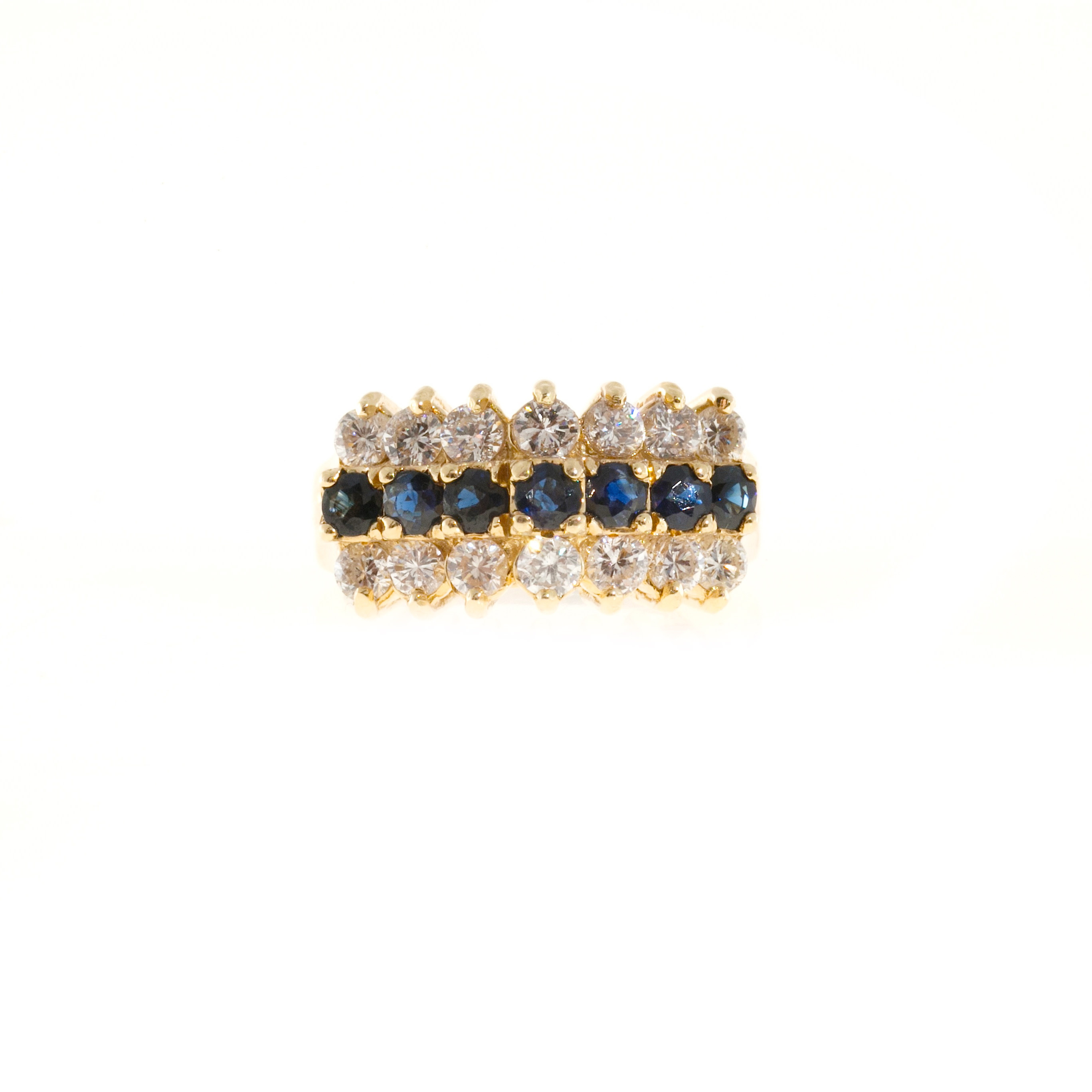 Vintage 14K Yellow Gold with 1.40ct. Diamond  1.05ct. Deep Sapphire Wire Dome Ring Size 7.25