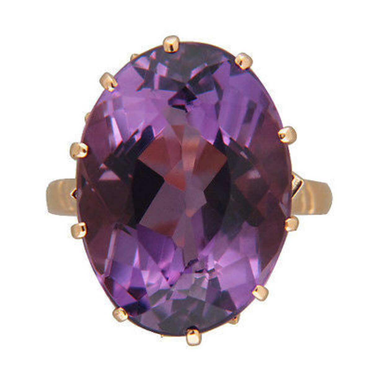 Estate Fine Reddish Purple Oval Polished Amethyst 14k Rose Gold 1940'S Ring