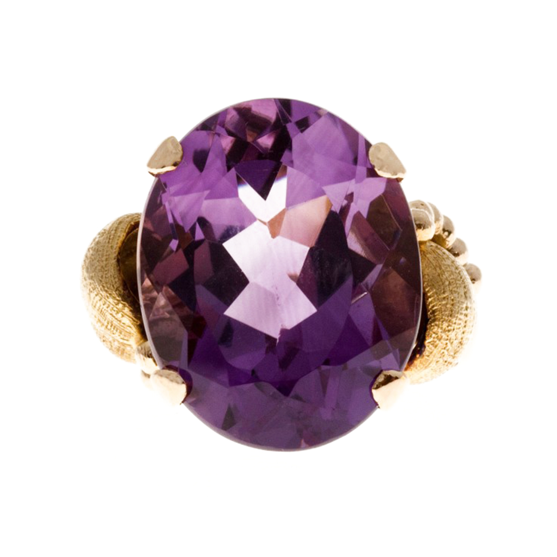 Vintage 14K Rose Gold  9.50ct. Amethyst Retro Deco Ring Size 6.5