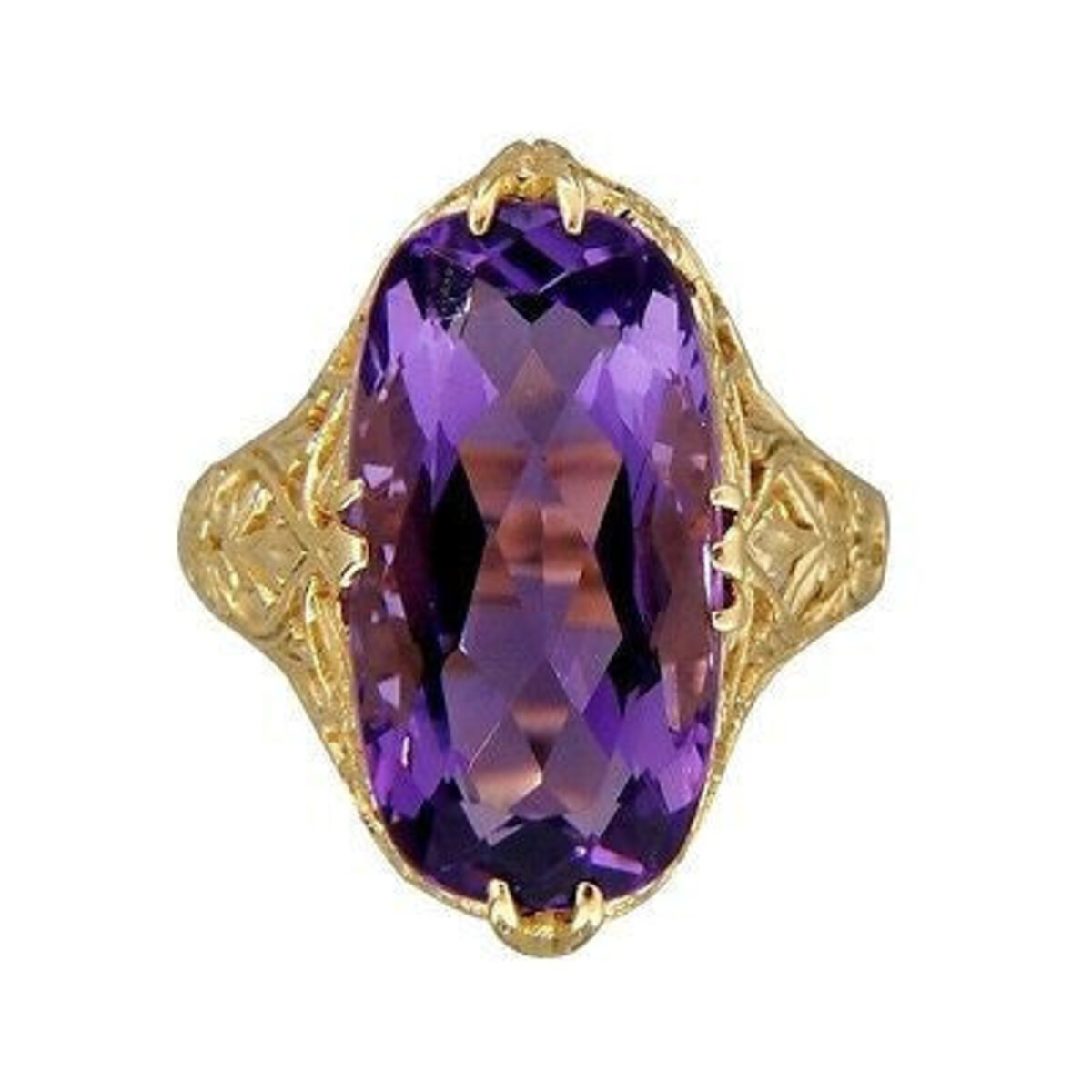 Vintage Antique 6.50ct Elongated Oval Amethyst 14k Filigree 1940 Ring