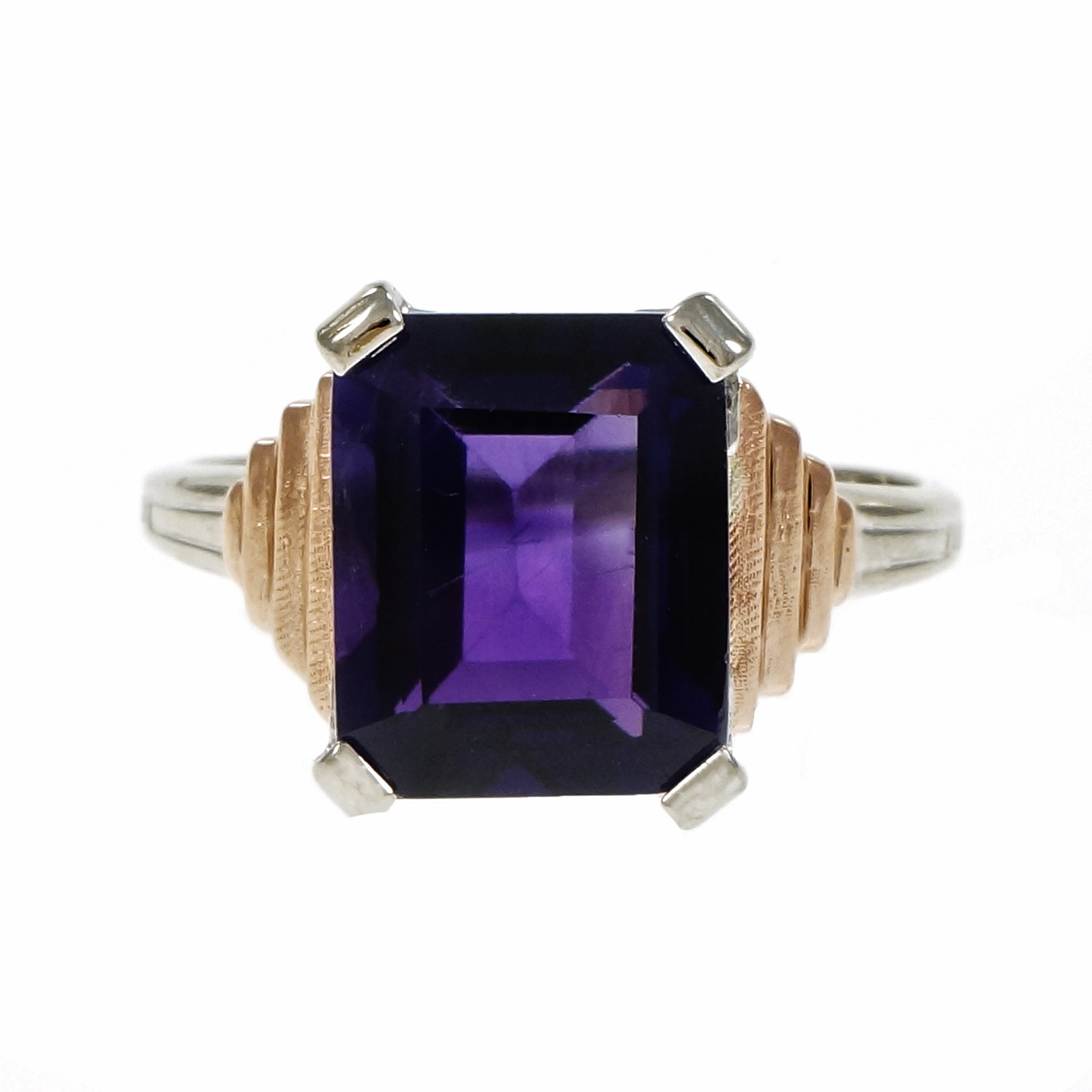 14K Rose  White Gold Amethyst Cut Ring Size 6.75
