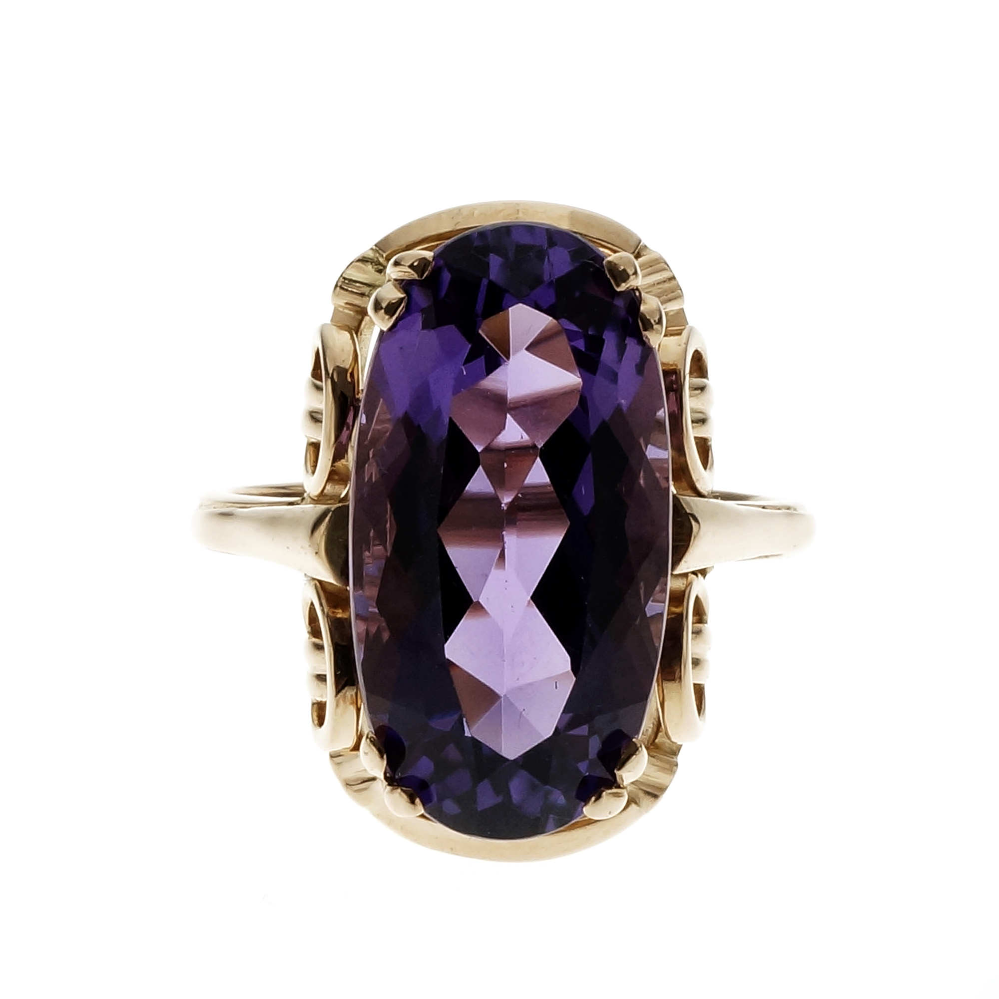 14K Pink Gold Oval Amethyst Ring Size 9.75