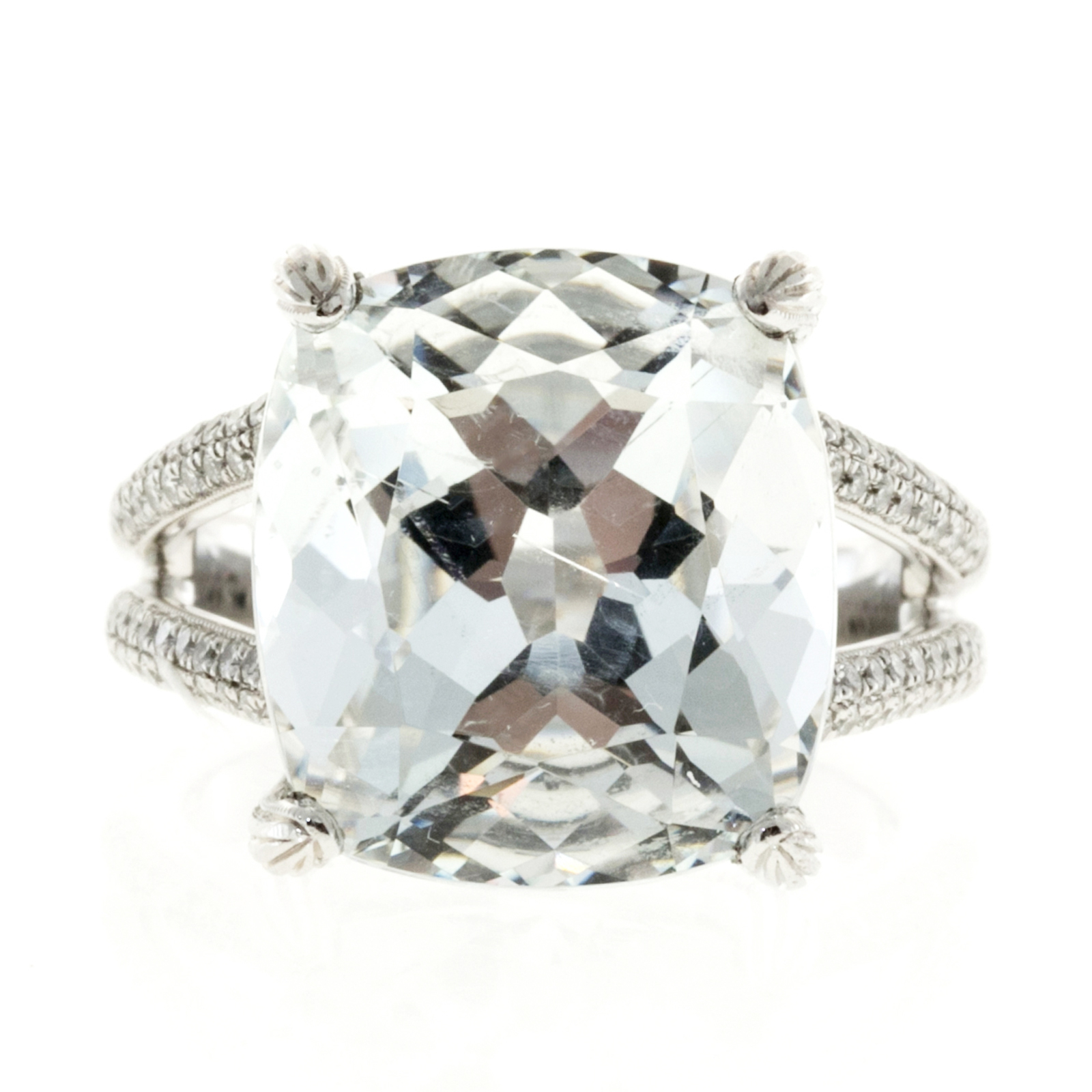 Platinum 15.00ct Aquamarine  Diamond Ring Size 6.75