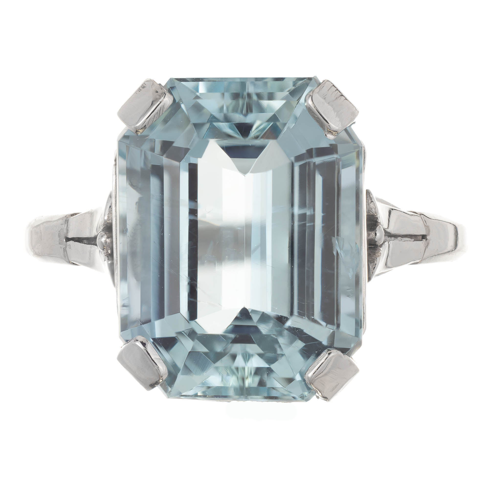 Vintage Art Deco Platinum Aquamarine Filigree Ring Size 6.25