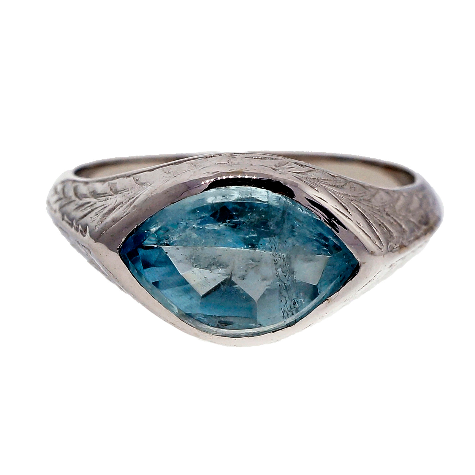 10K White Gold 2.31ct Aquamarine Men's Ring Size 8.5 