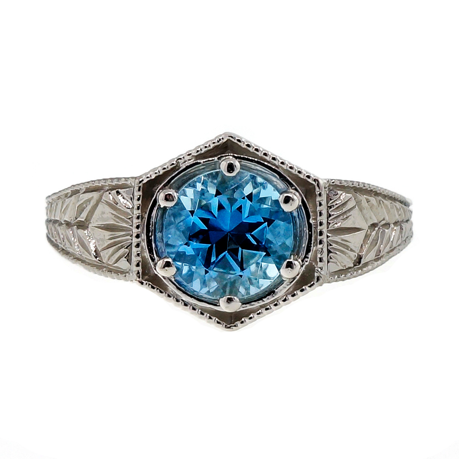 Platinum Filigree 1.00ct Aquamarine Ring Size 6.25