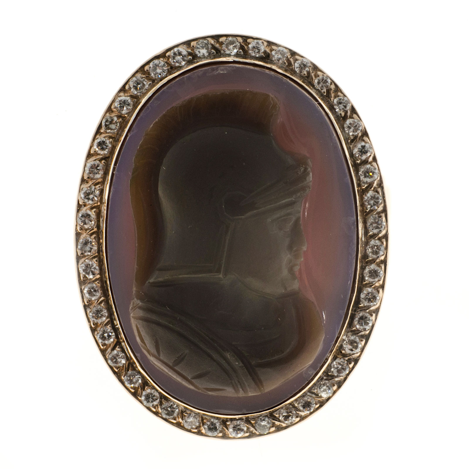 14K Rose Gold Carved Hardstone Cameo  0.50ct Diamond Ring Size 8.5