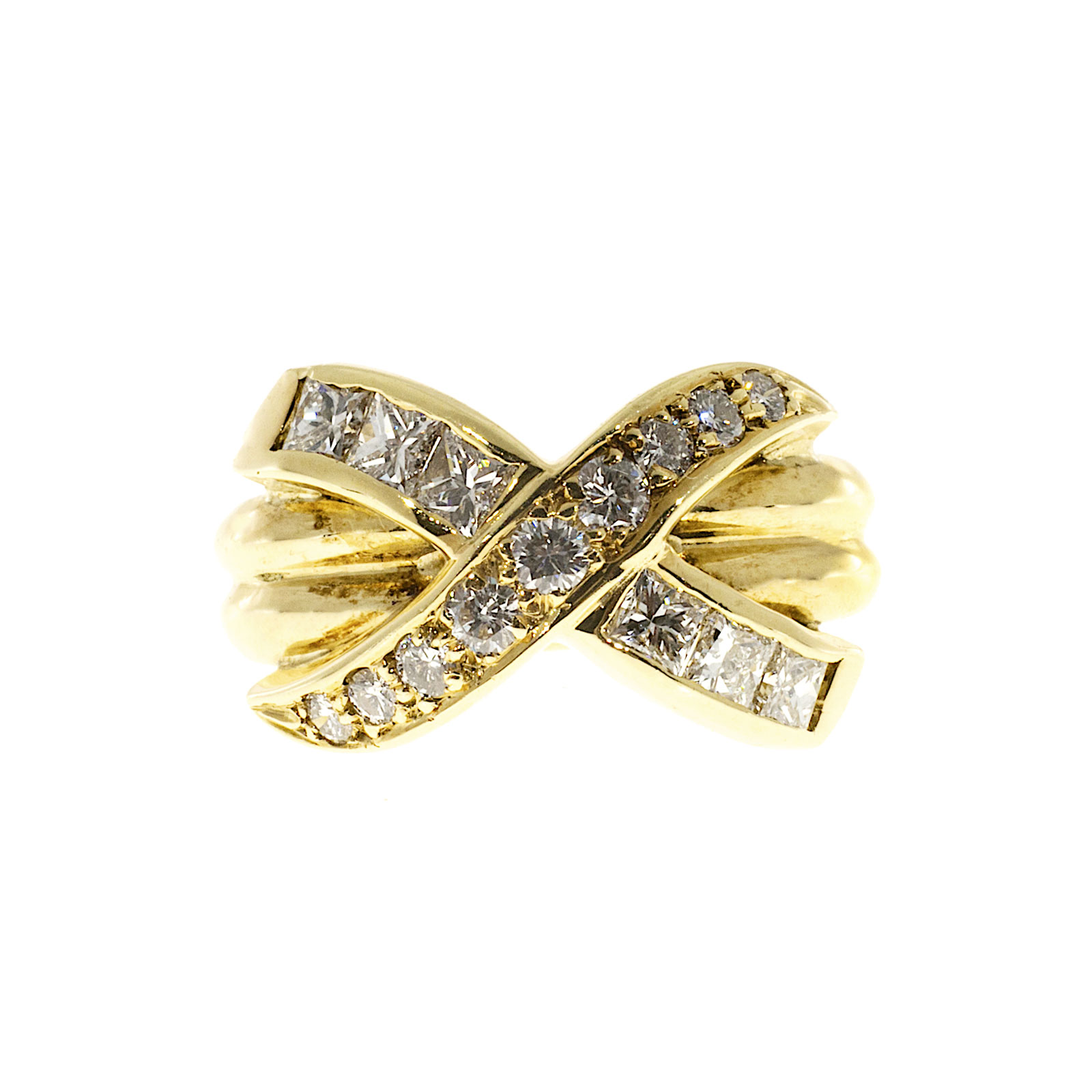 18K Yellow Gold with 0.75ct Diamond Double Band "X" Ring Size 3.5