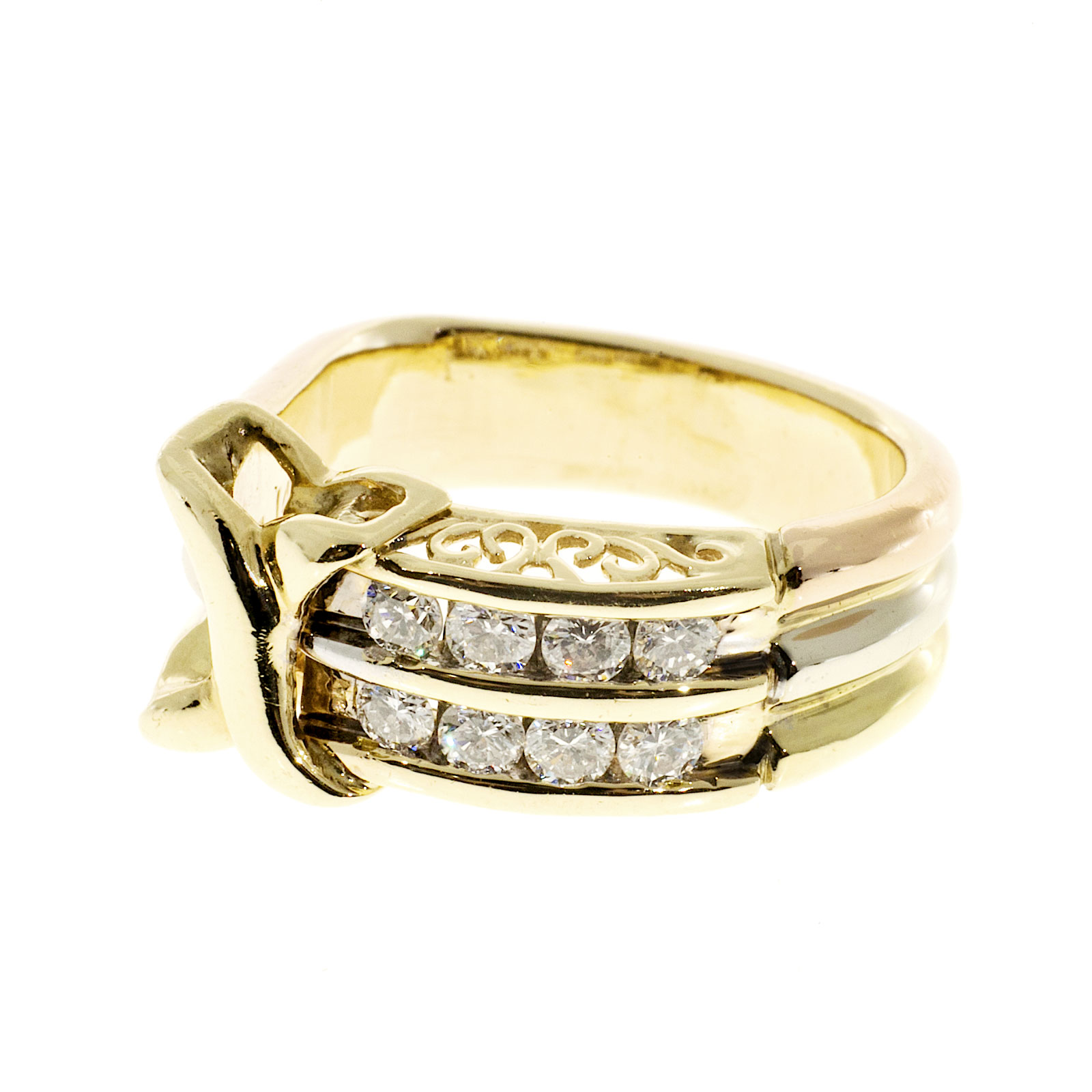 14K Tri Color Gold and 0.40ct Diamond 3 Band Ring Size 3.25